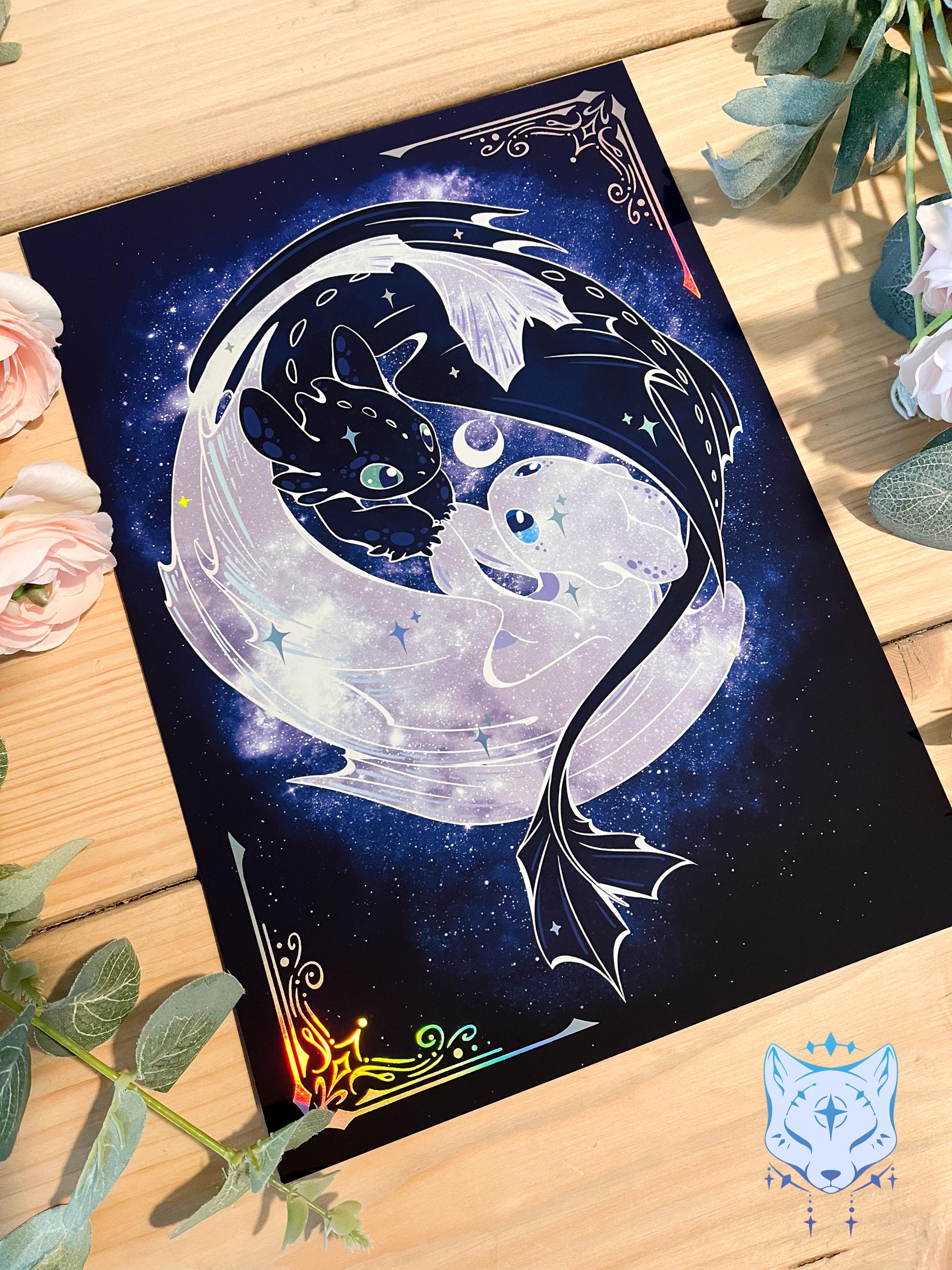 Starry Dragons - A4 Holographic Foil Art print