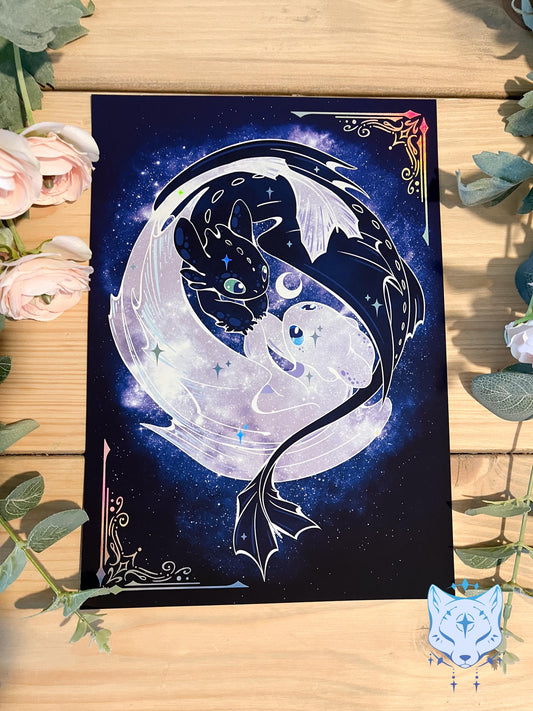Starry Dragons - A4 Holographic Foil Art print