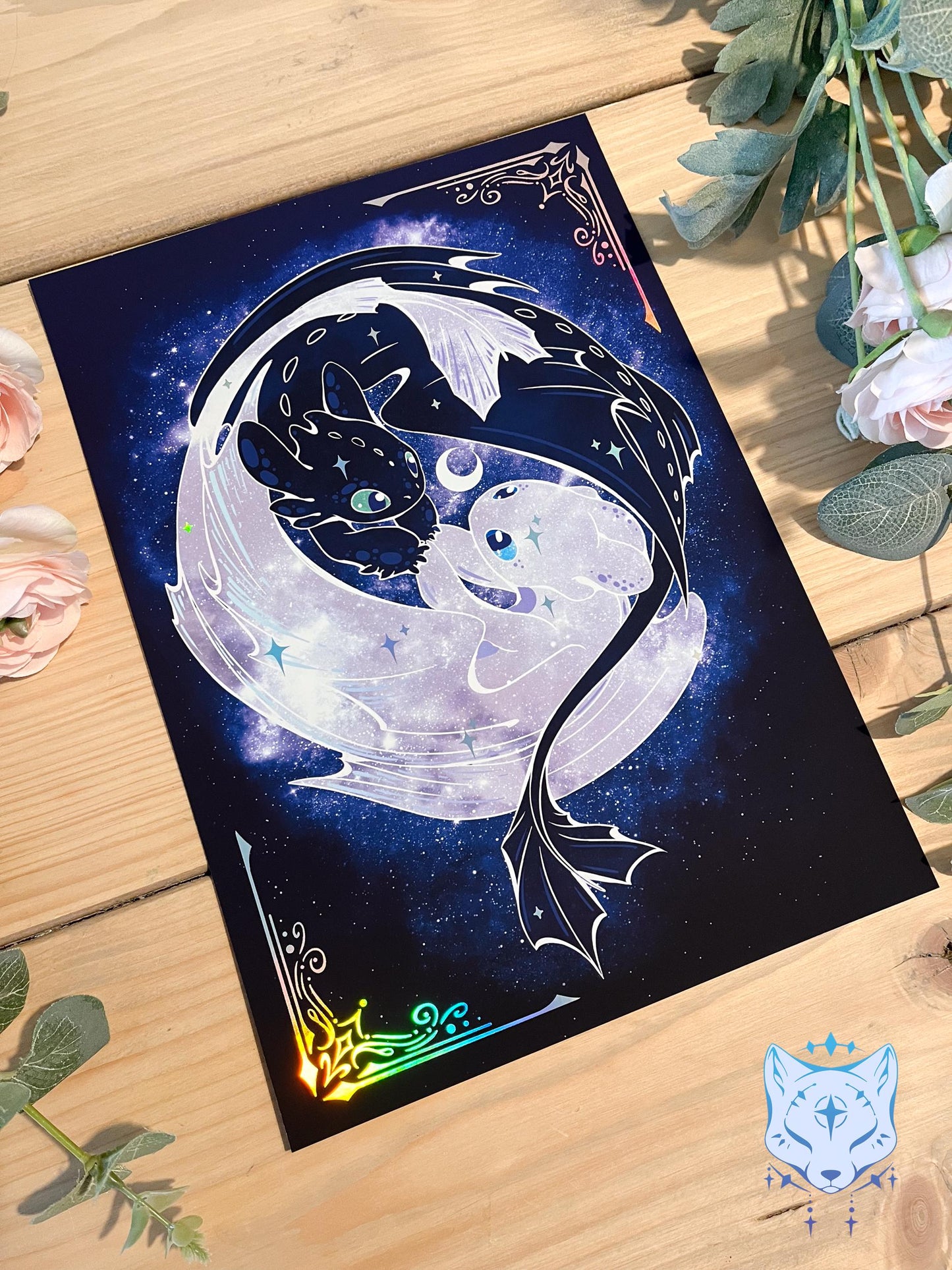 Starry Dragons - A4 Holographic Foil Art print
