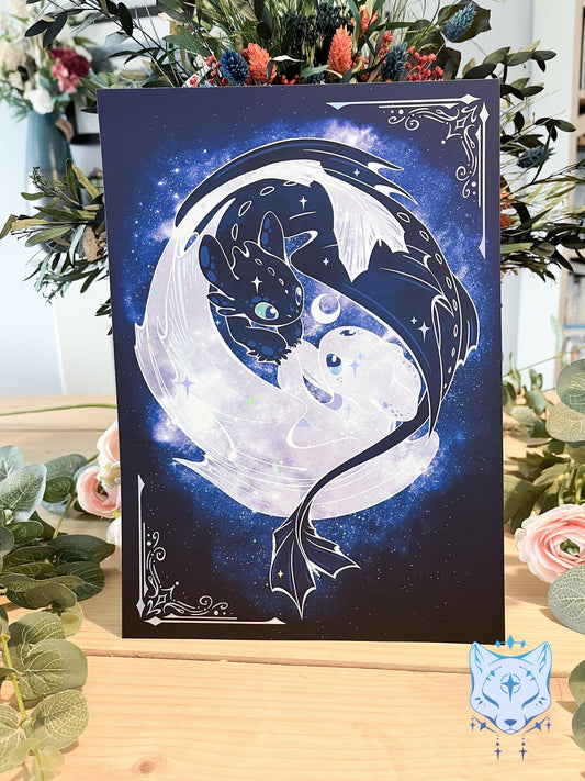 Starry Dragons - A4 Holographic Foil Art print