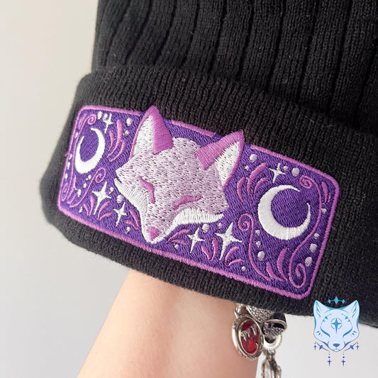 Purple Celestial Fox - Embroidered Fleece-Lined Beanie