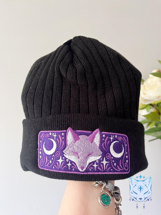 Purple Celestial Fox - Embroidered Fleece-Lined Beanie