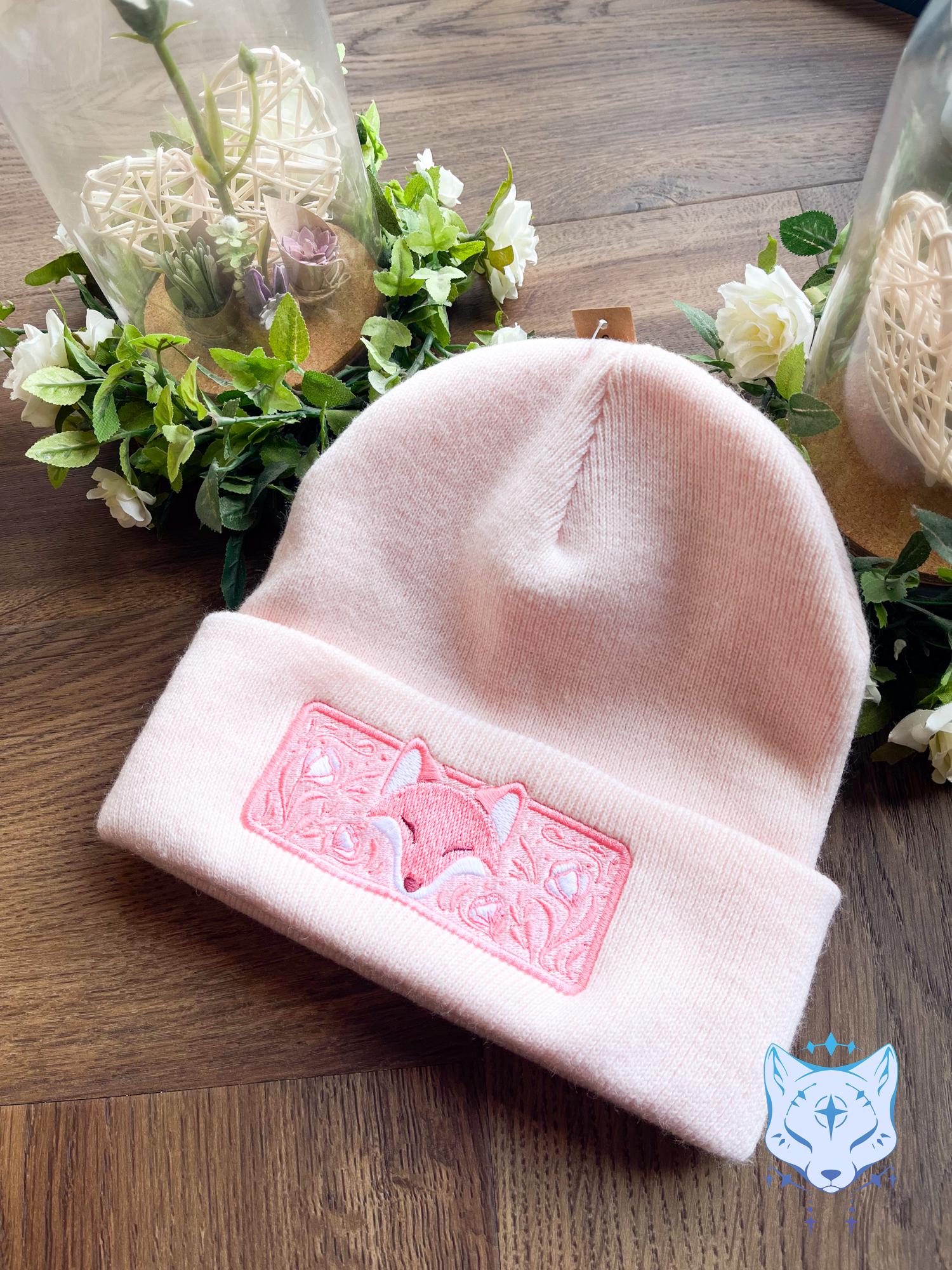Fox Floral Embroidered Beanie