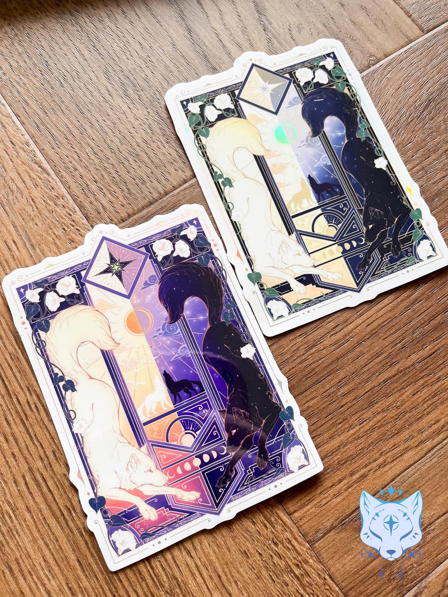 Night & Day Wolves Purple | Holographic Stickers 11cm tall