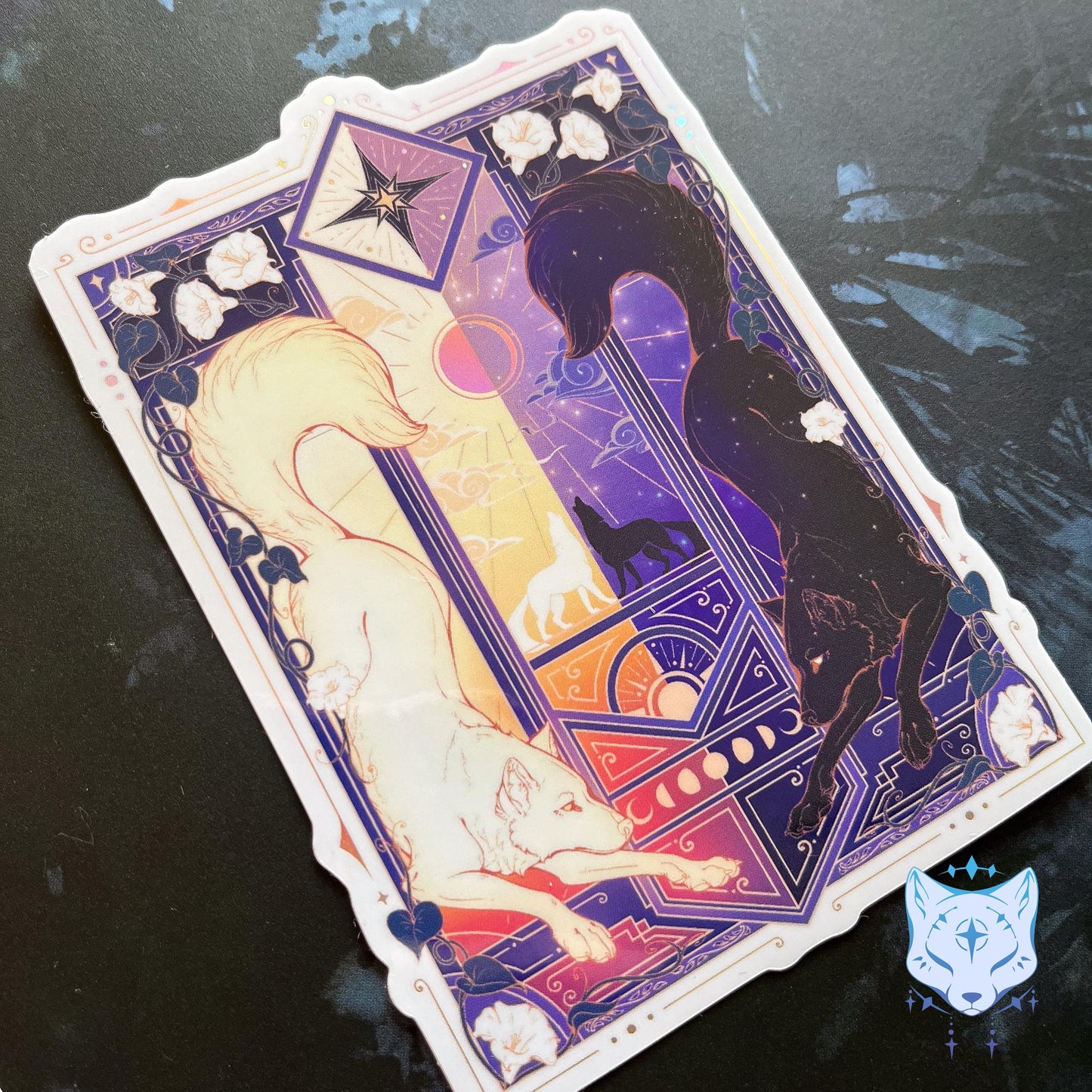 Night & Day Wolves Purple | Holographic Stickers 11cm tall