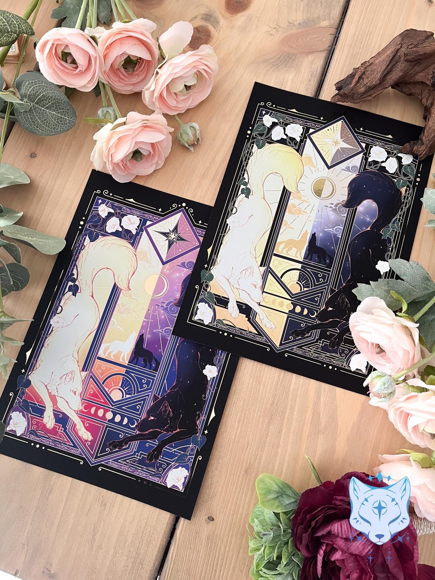 Night & Day Wolves - A5 Gold Foil Celestial Wolves Print