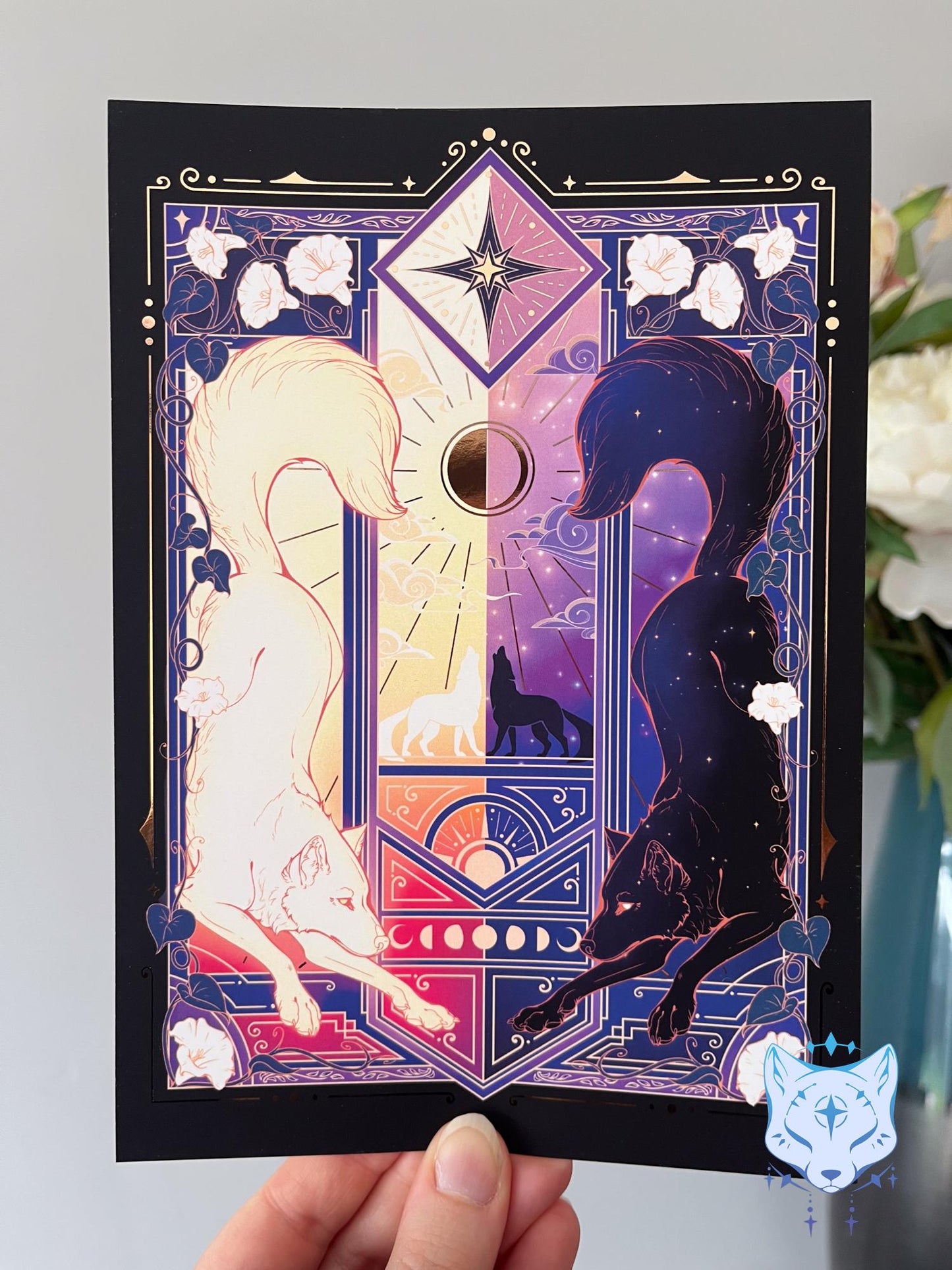 Night & Day Wolves - A5 Rose Gold Foil Celestial Wolves Print