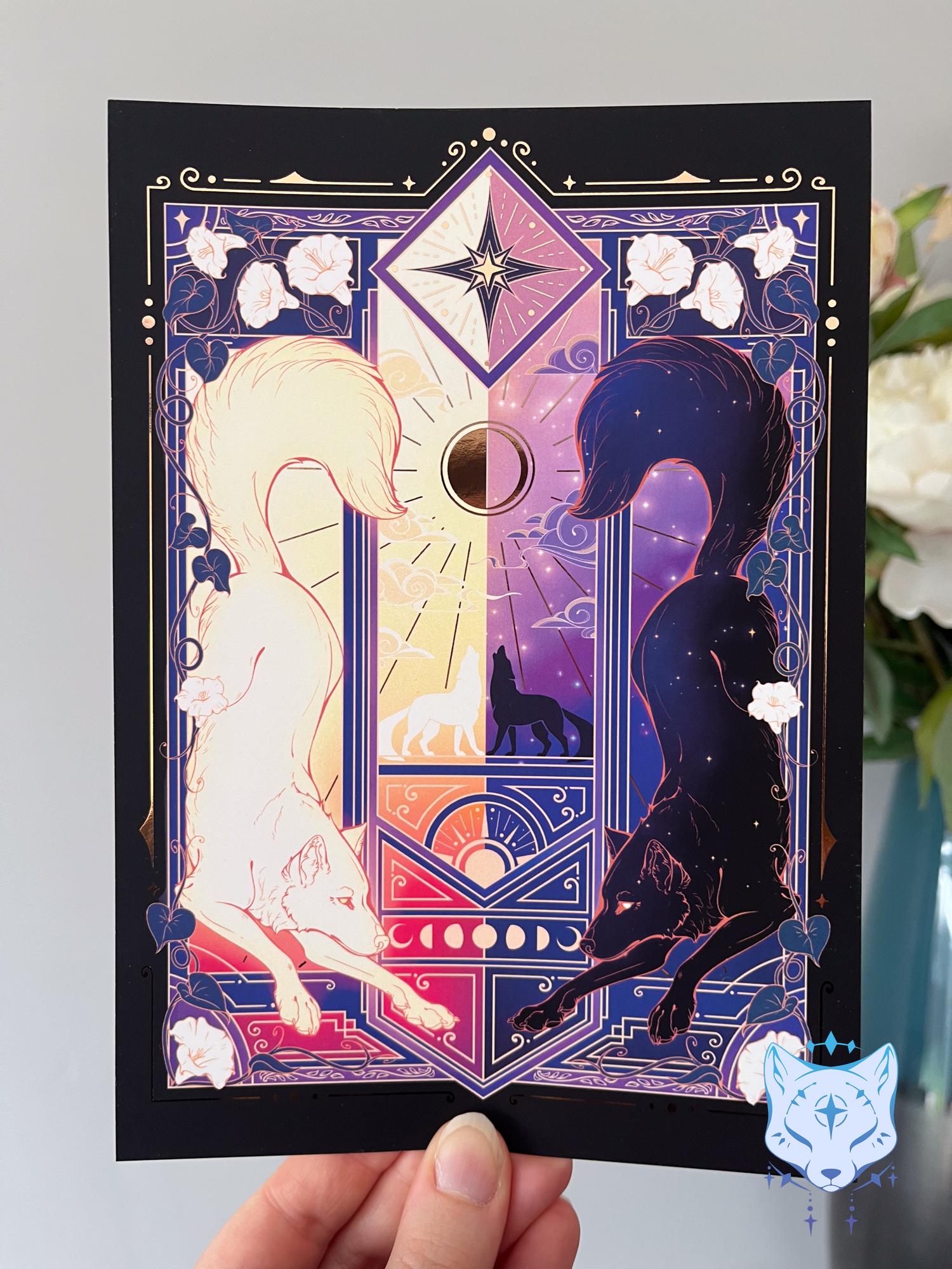 Night & Day Wolves - A5 Rose Gold Foil Celestial Wolves Print