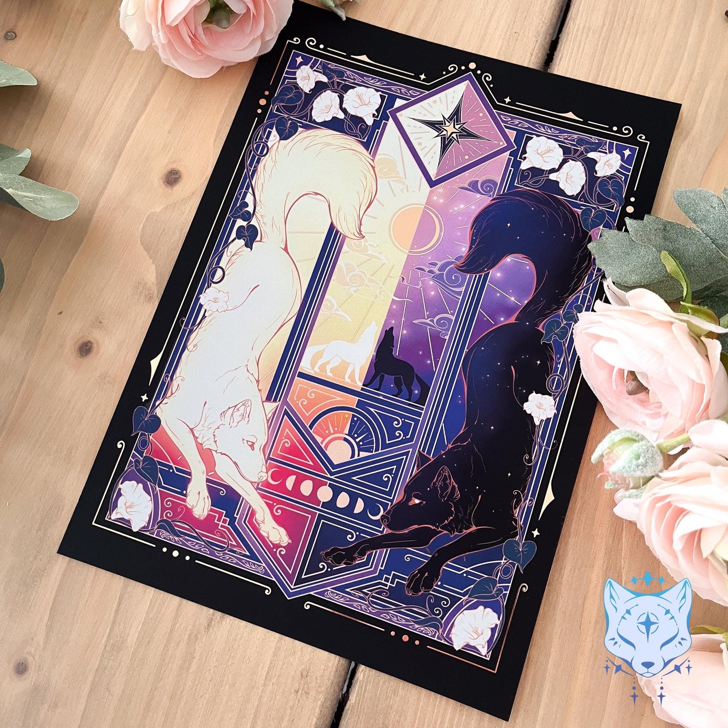 Night & Day Wolves - A5 Rose Gold Foil Celestial Wolves Print