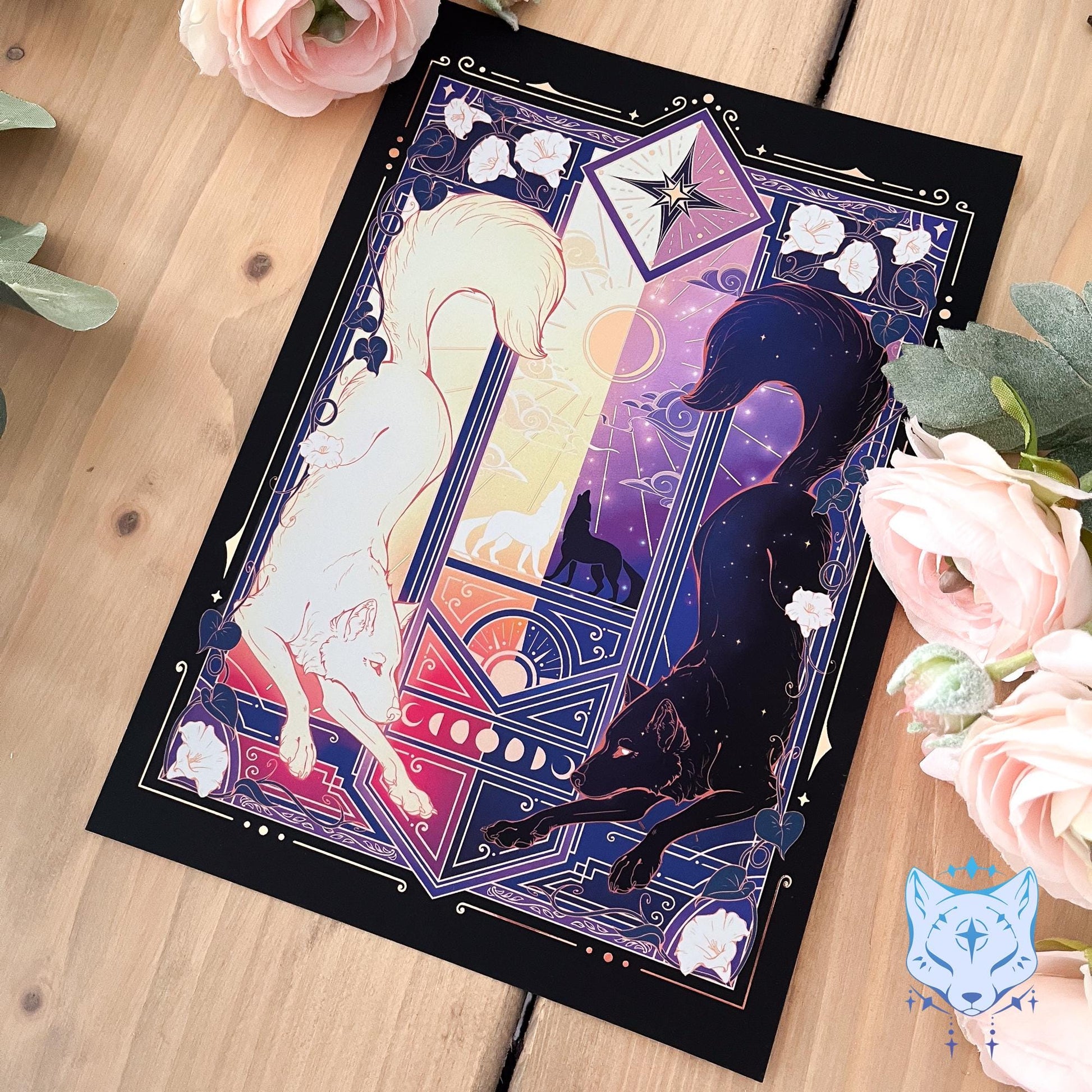 Night & Day Wolves - A5 Rose Gold Foil Celestial Wolves Print