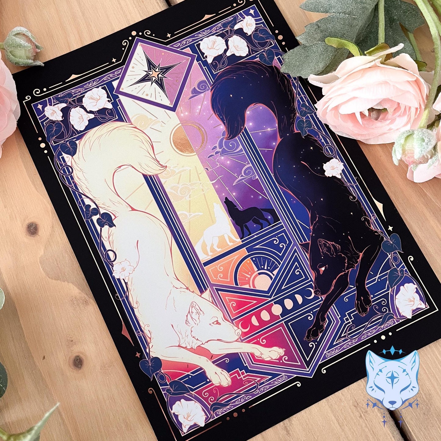 Night & Day Wolves - A5 Rose Gold Foil Celestial Wolves Print