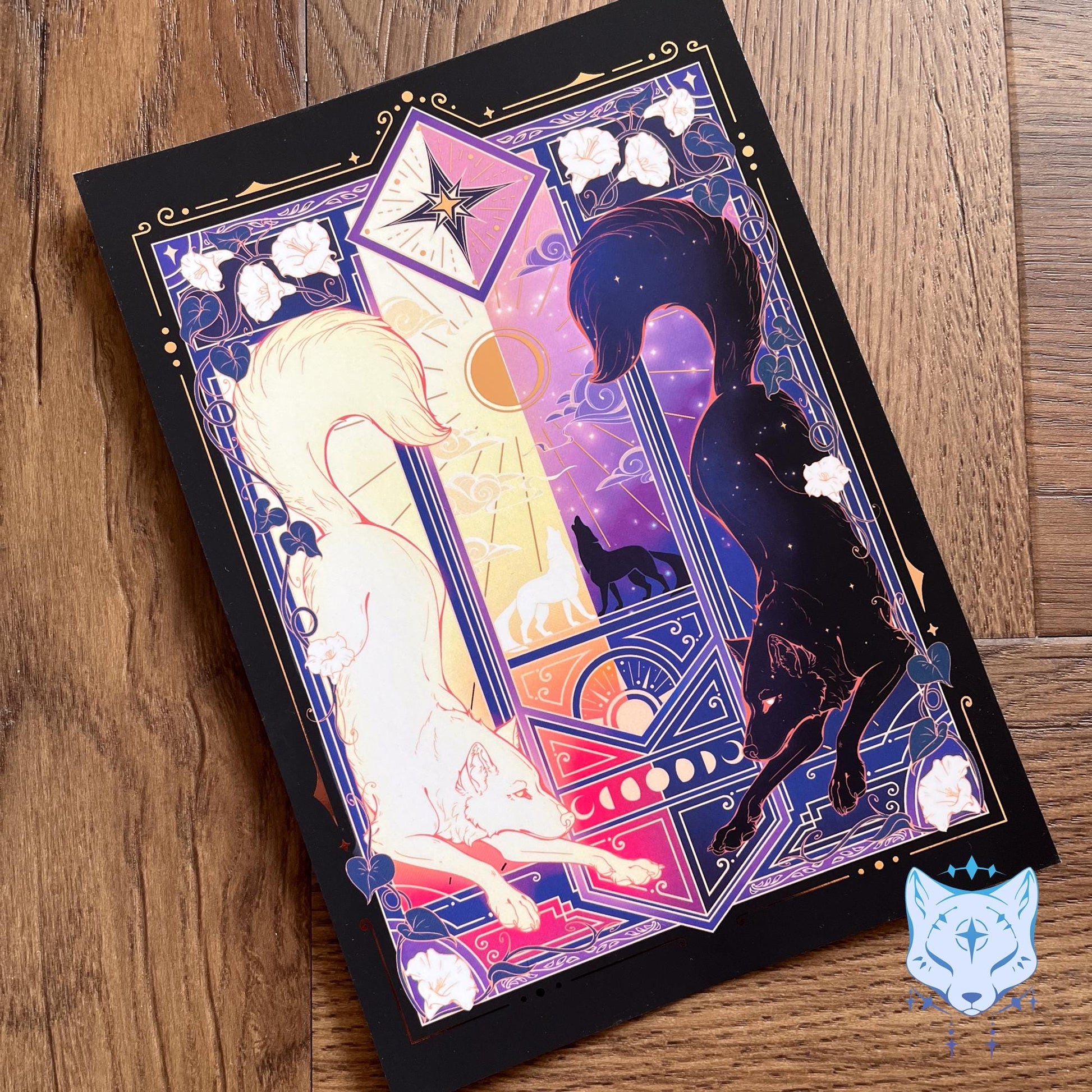 Night & Day Wolves - A5 Rose Gold Foil Celestial Wolves Print