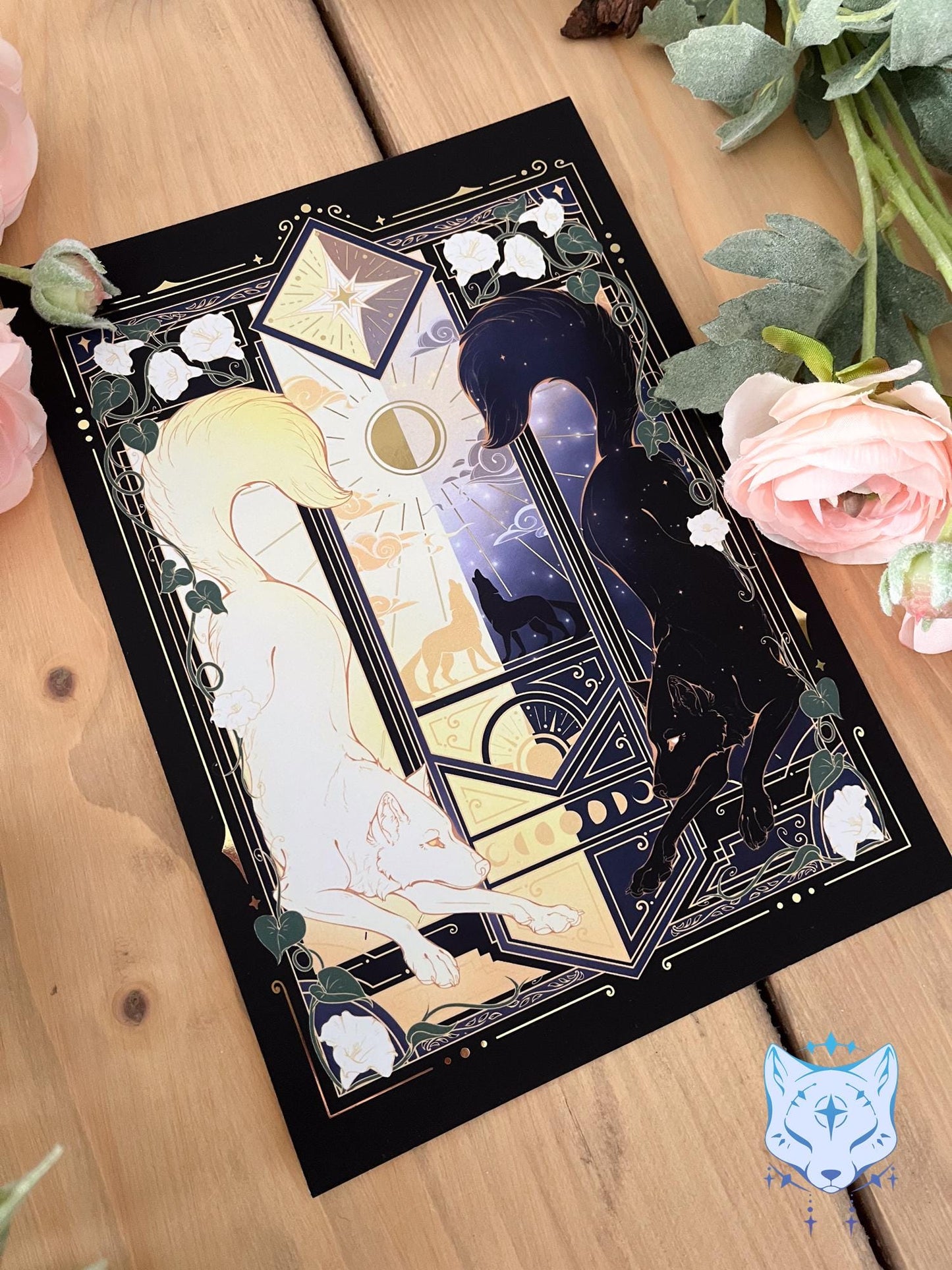 Night & Day Wolves - A5 Gold Foil Celestial Wolves Print
