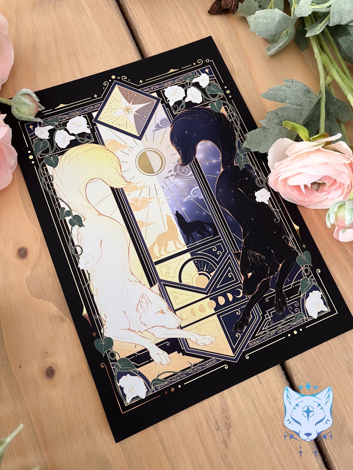 Night & Day Wolves - A5 Gold Foil Celestial Wolves Print