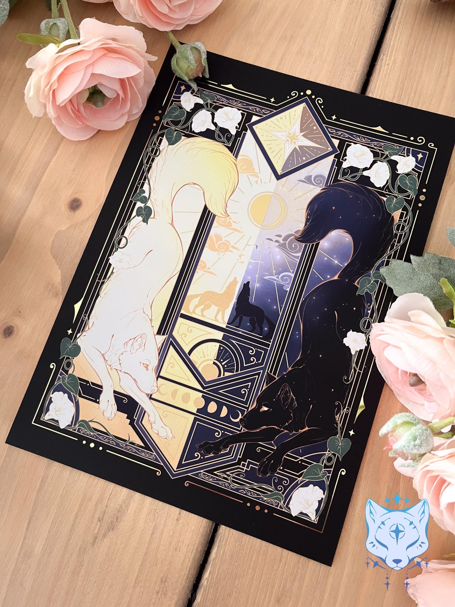 Night & Day Wolves - A5 Gold Foil Celestial Wolves Print