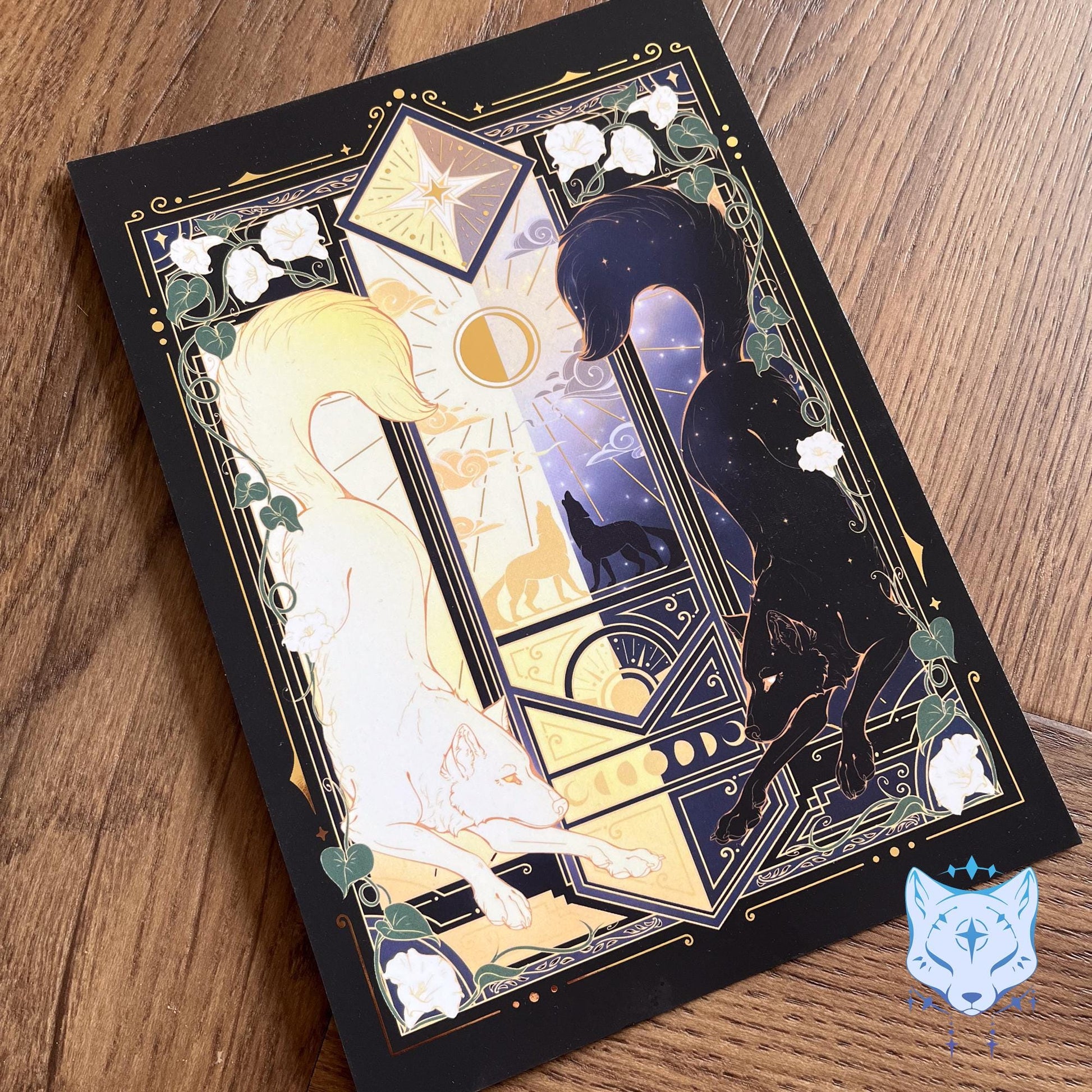 Night & Day Wolves - A5 Gold Foil Celestial Wolves Print