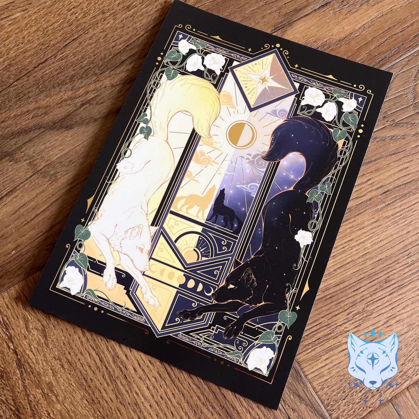 Night & Day Wolves - A5 Gold Foil Celestial Wolves Print