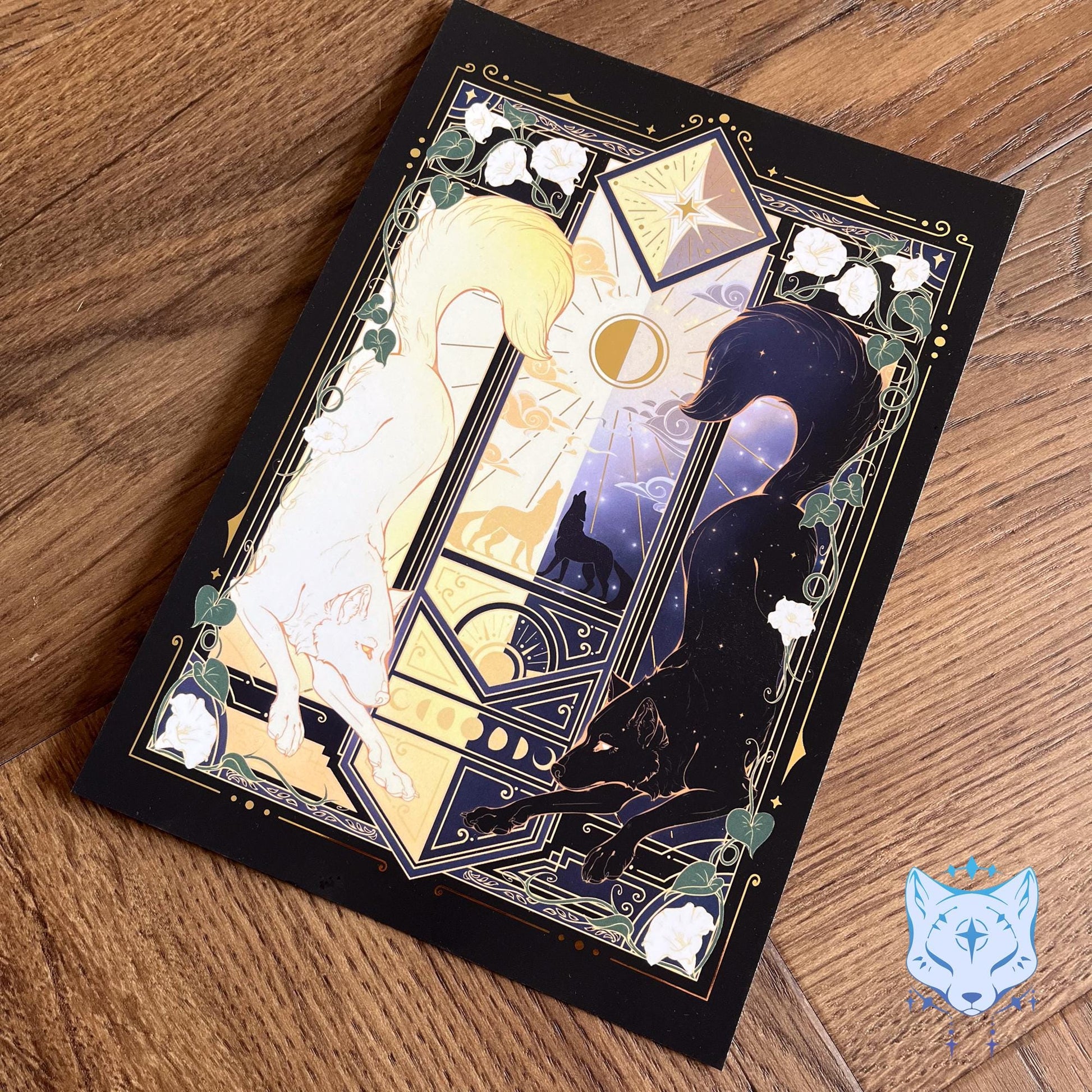 Night & Day Wolves - A5 Gold Foil Celestial Wolves Print