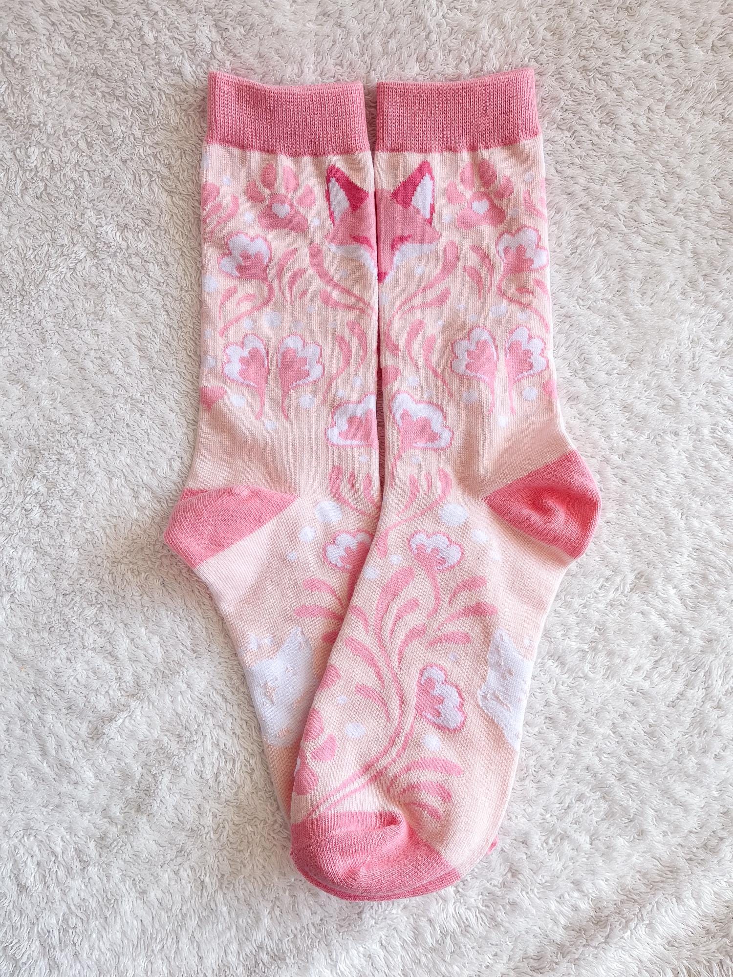 Floral Pink Fox Socks.