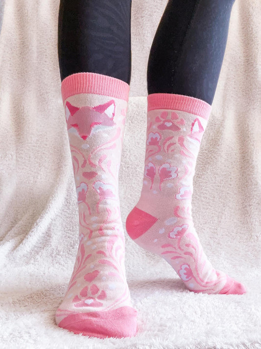 Floral Pink Fox Socks.