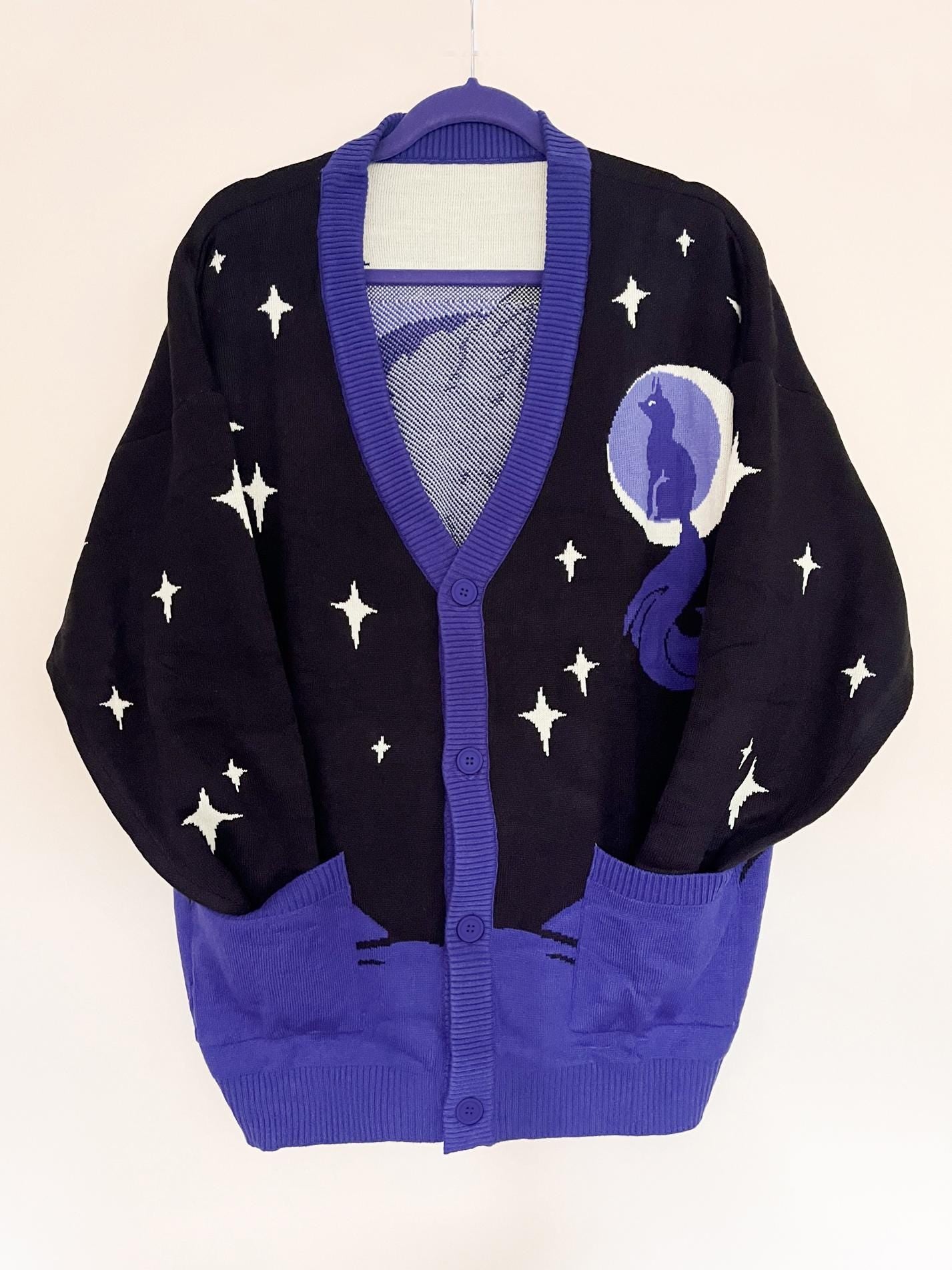 Black & Purple Celestial Fox Cardigan