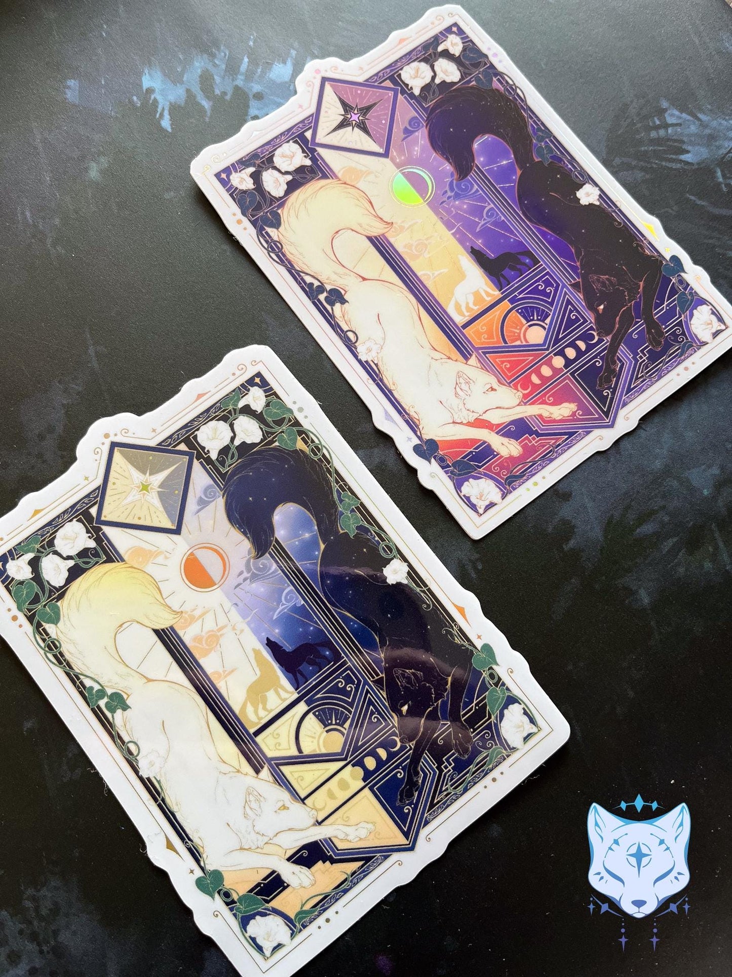 Night & Day Wolves | Holographic Stickers 11cm tall