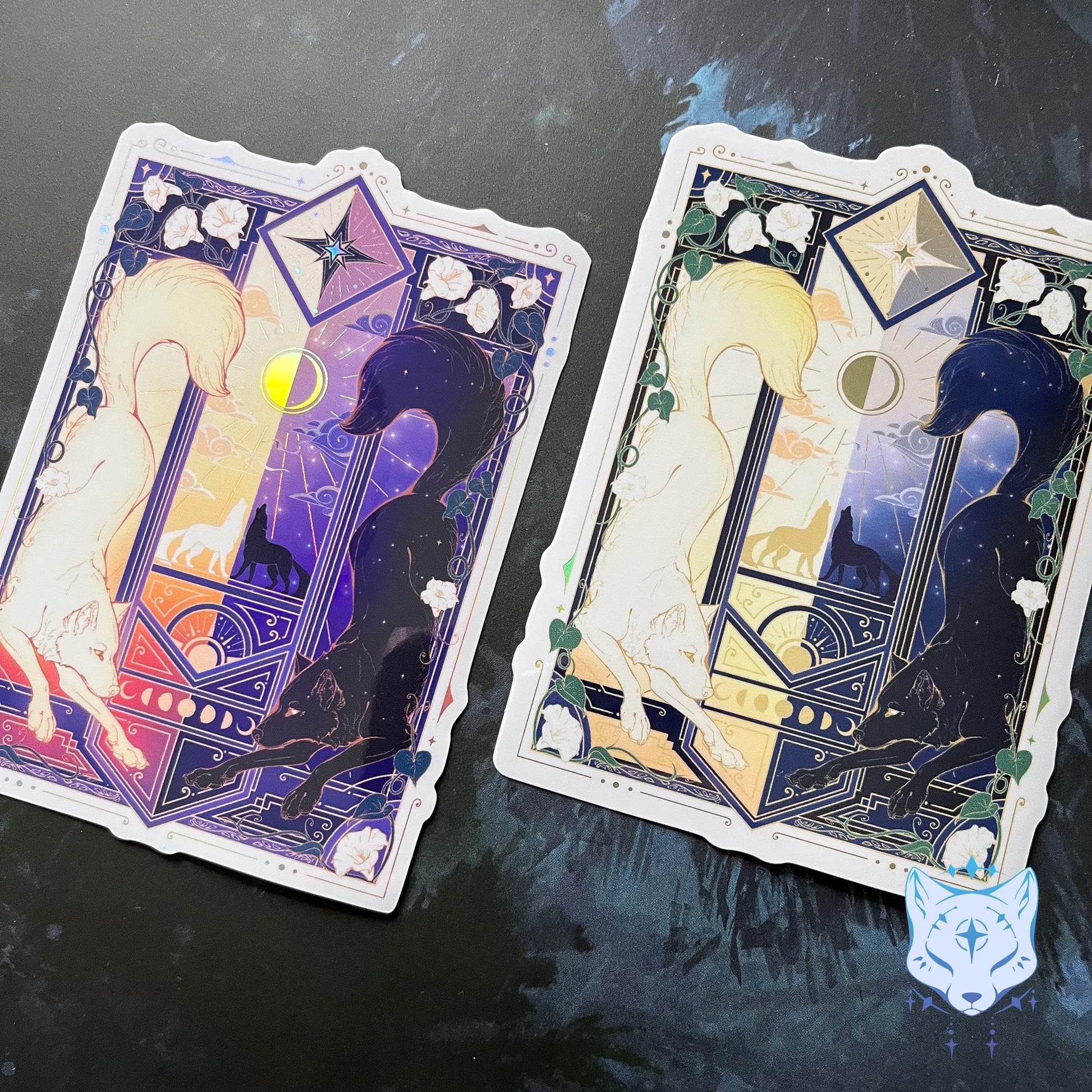 Night & Day Wolves Purple | Holographic Stickers 11cm tall