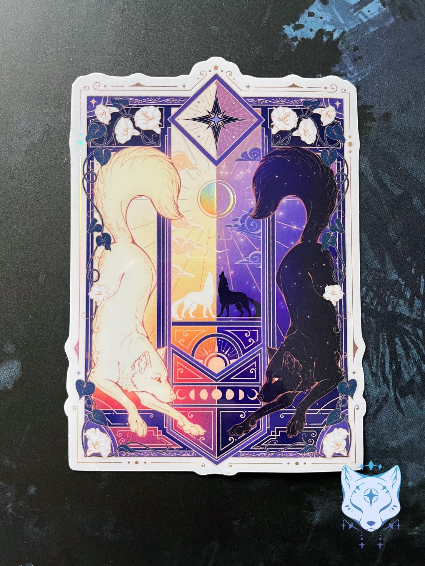 Night & Day Wolves Purple | Holographic Stickers 11cm tall