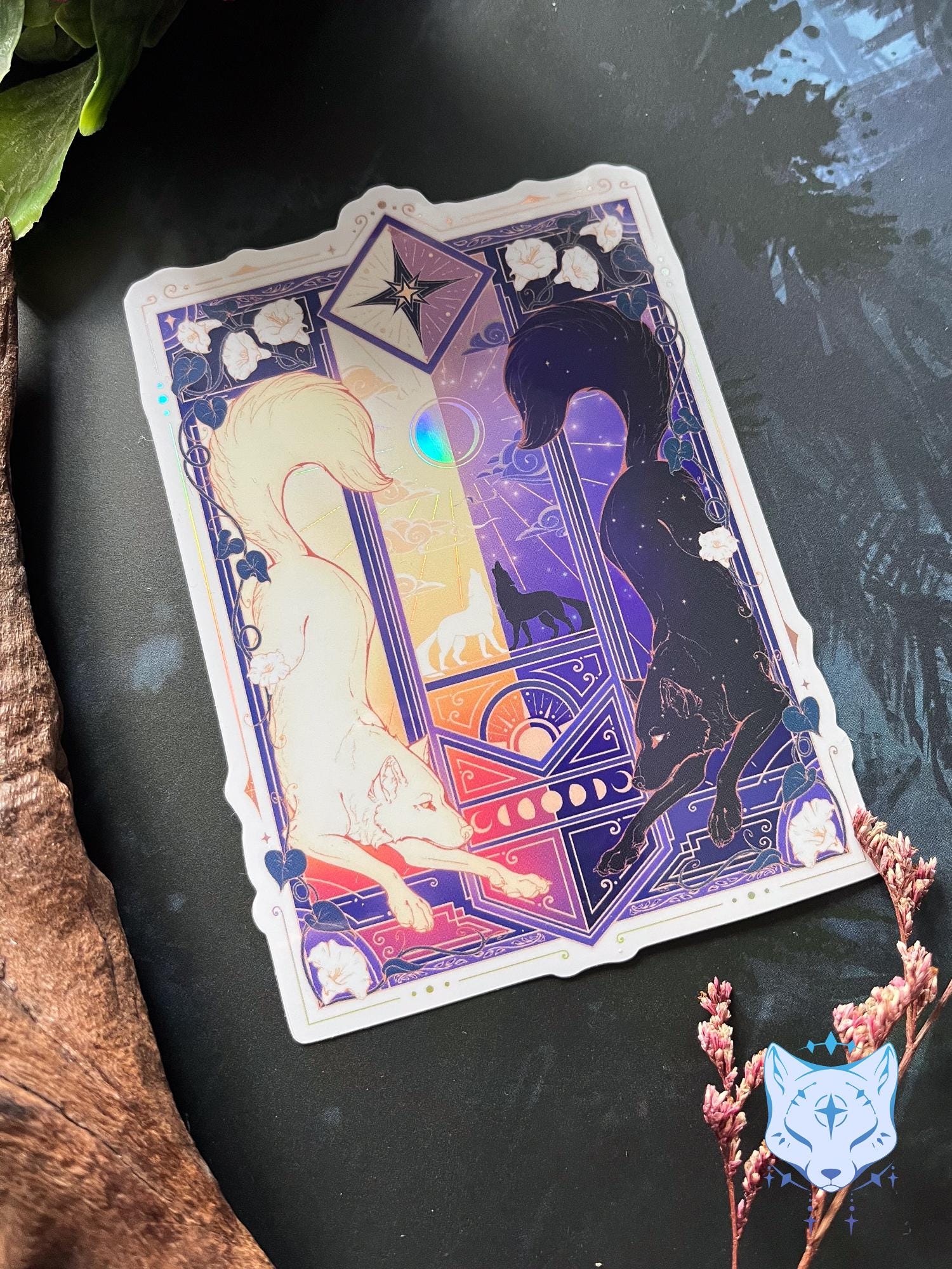 Night & Day Wolves Purple | Holographic Stickers 11cm tall