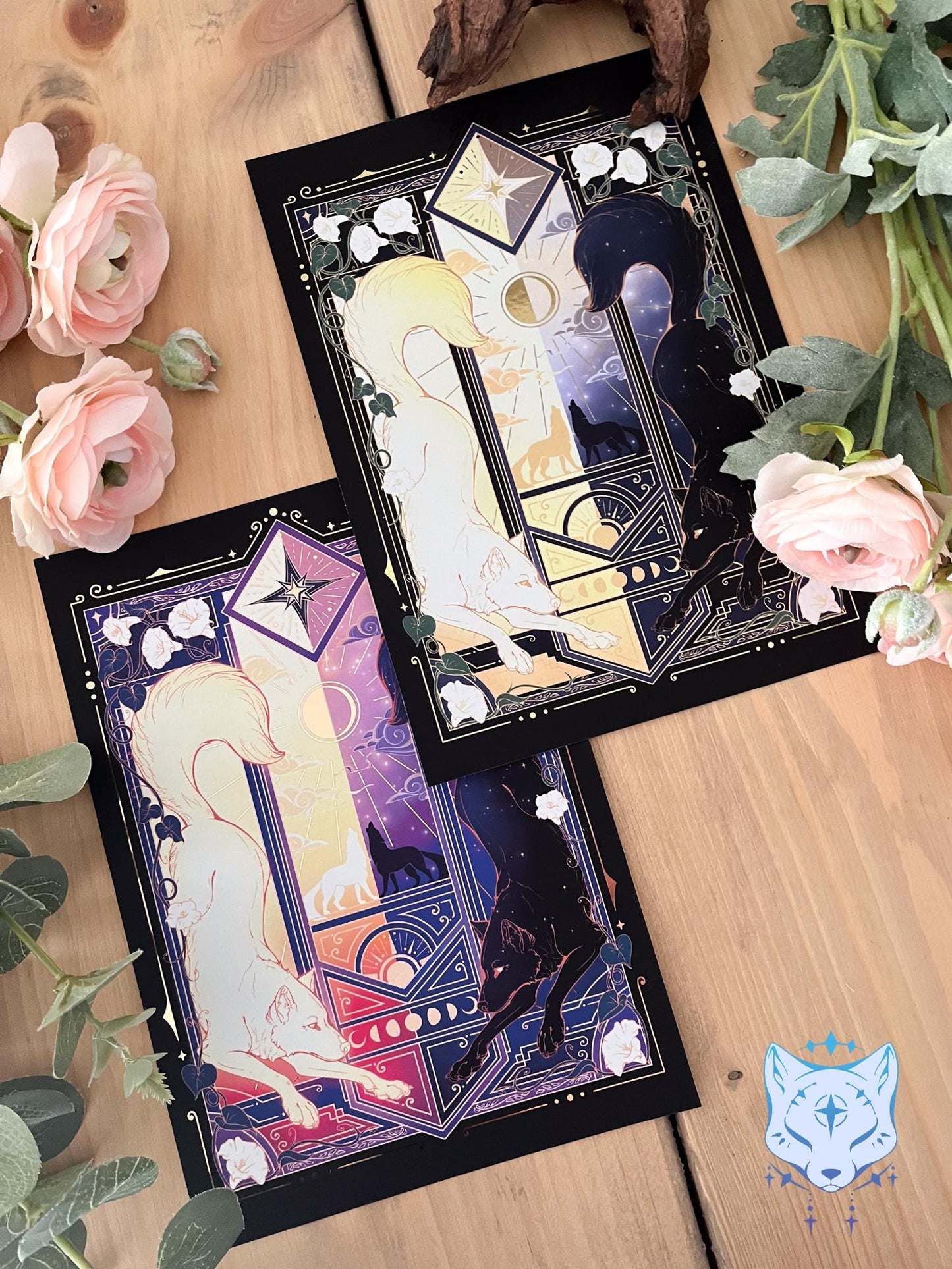 Night & Day Wolves - A5 Rose Gold Foil Celestial Wolves Print