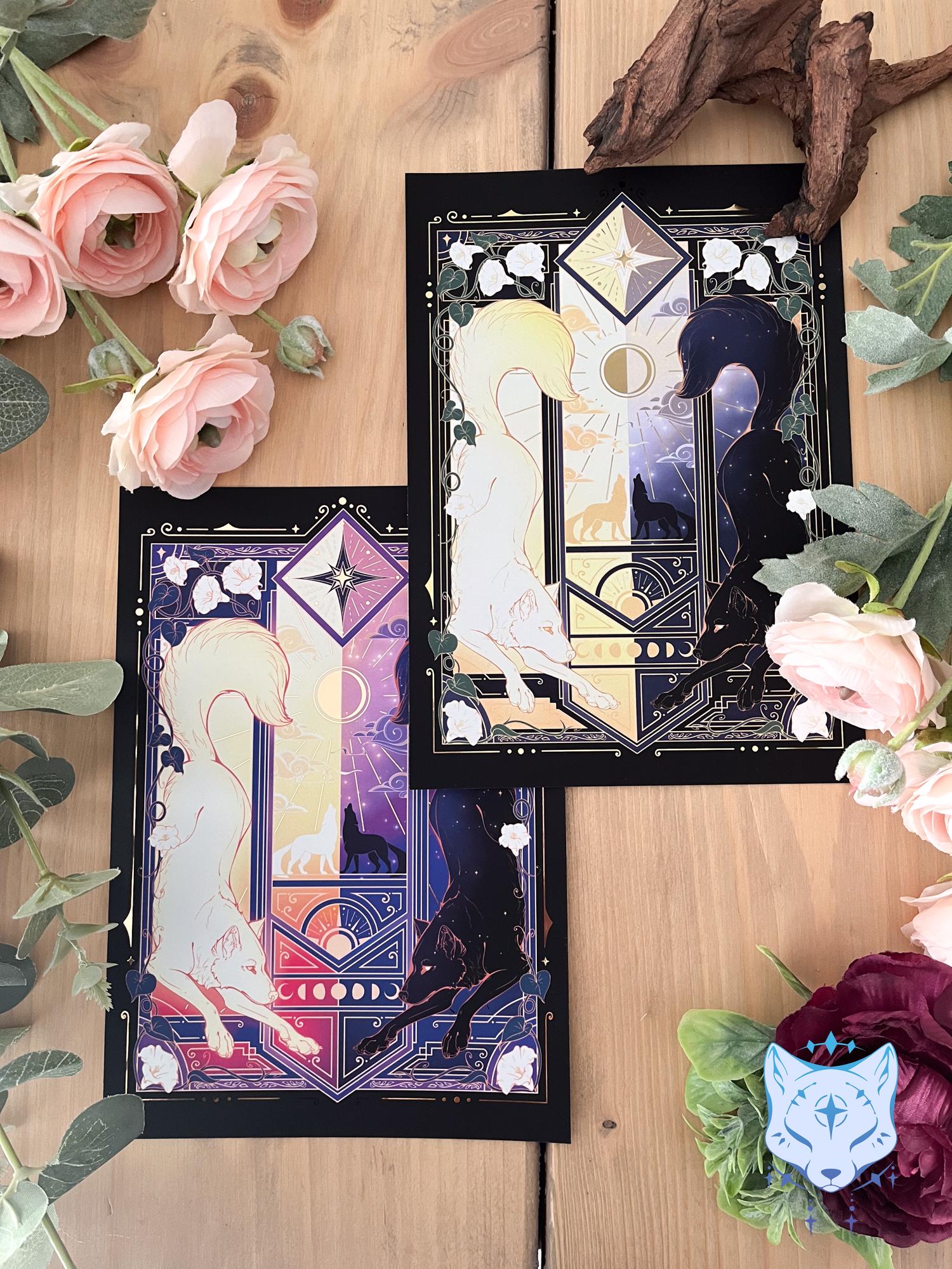Night & Day Wolves - A5 Rose Gold Foil Celestial Wolves Print