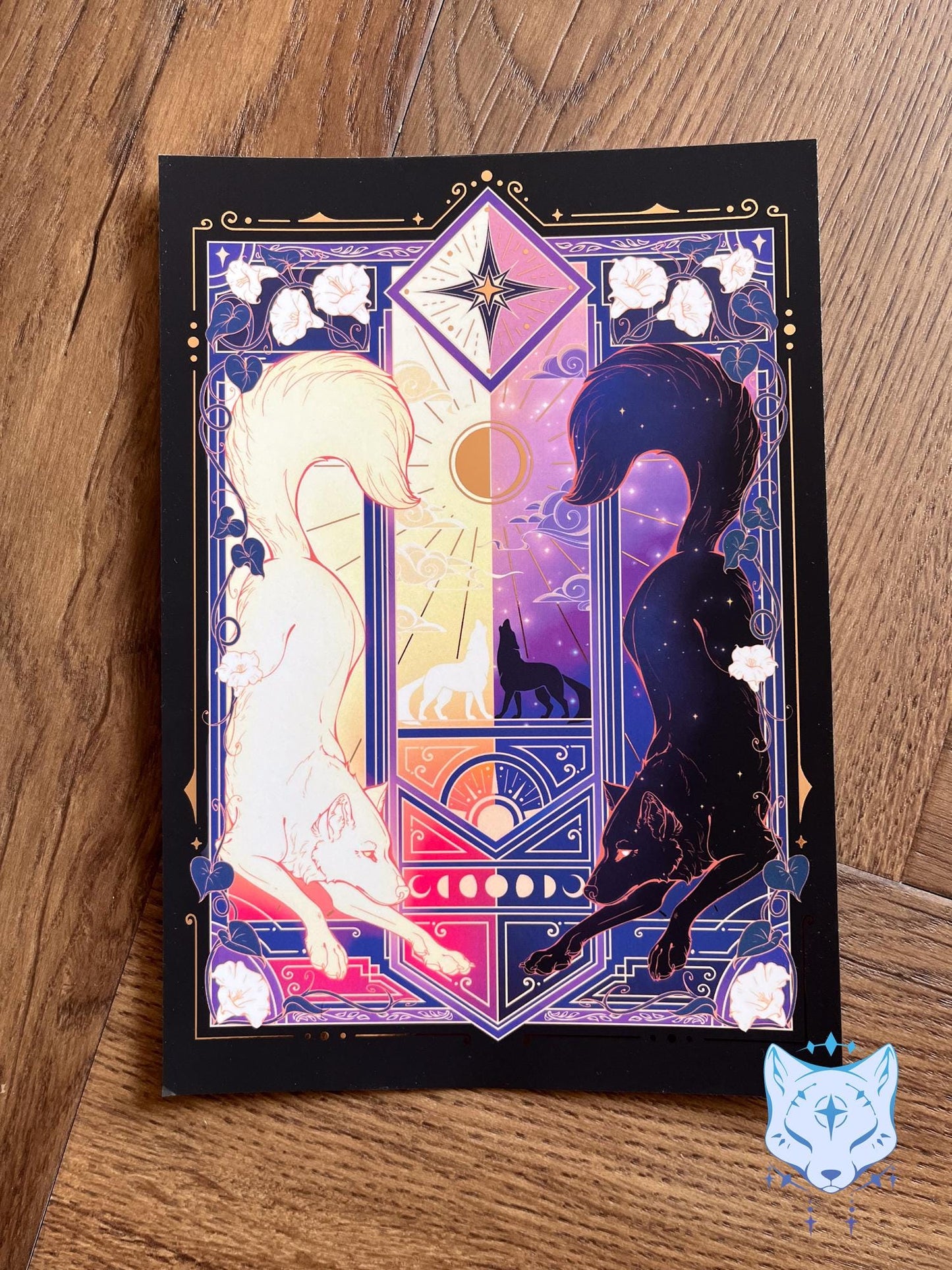 Night & Day Wolves - A5 Rose Gold Foil Celestial Wolves Print