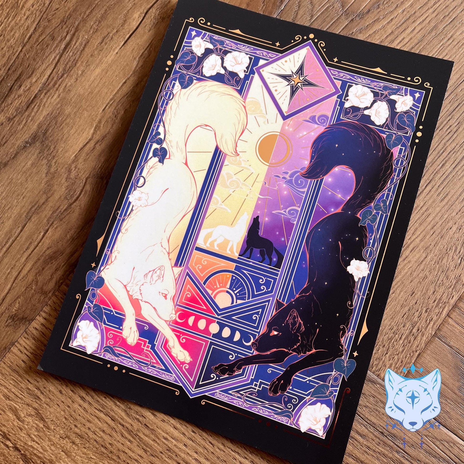 Night & Day Wolves - A5 Rose Gold Foil Celestial Wolves Print