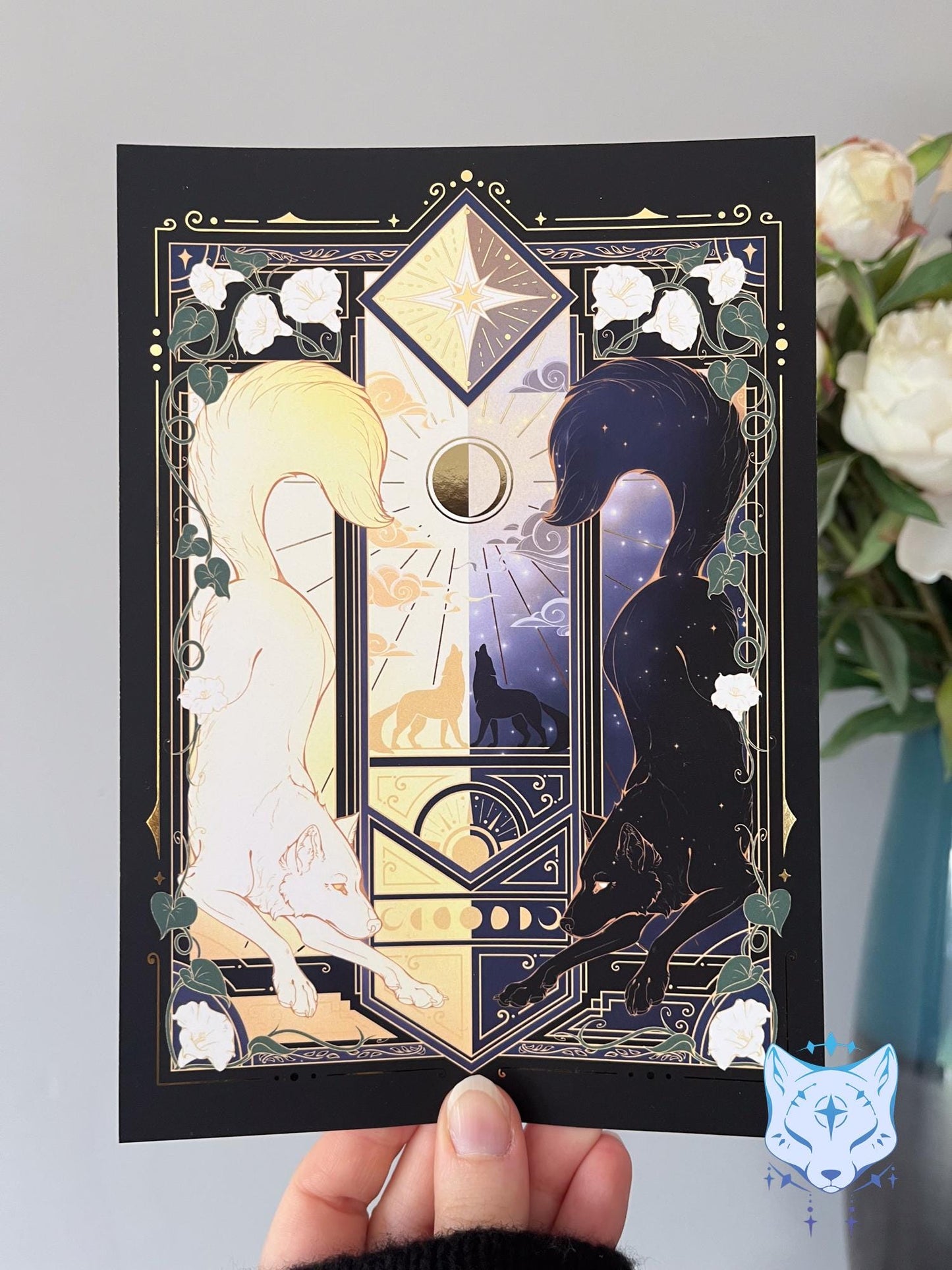 Night & Day Wolves - A5 Gold Foil Celestial Wolves Print