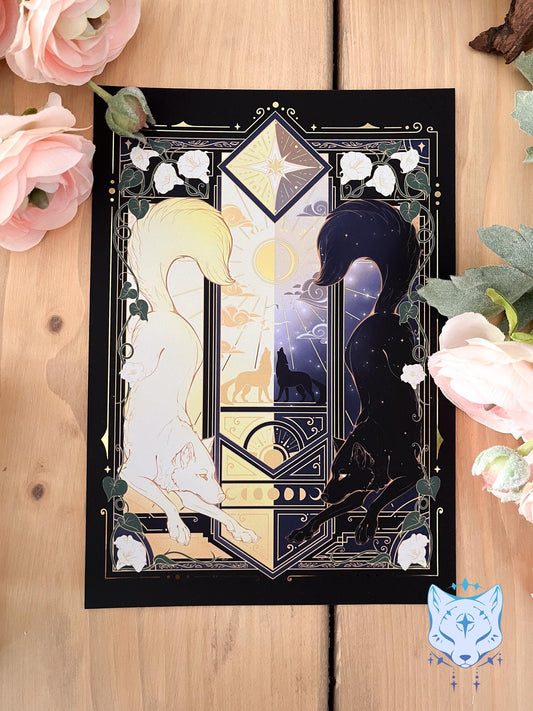 Night & Day Wolves - A5 Gold Foil Celestial Wolves Print
