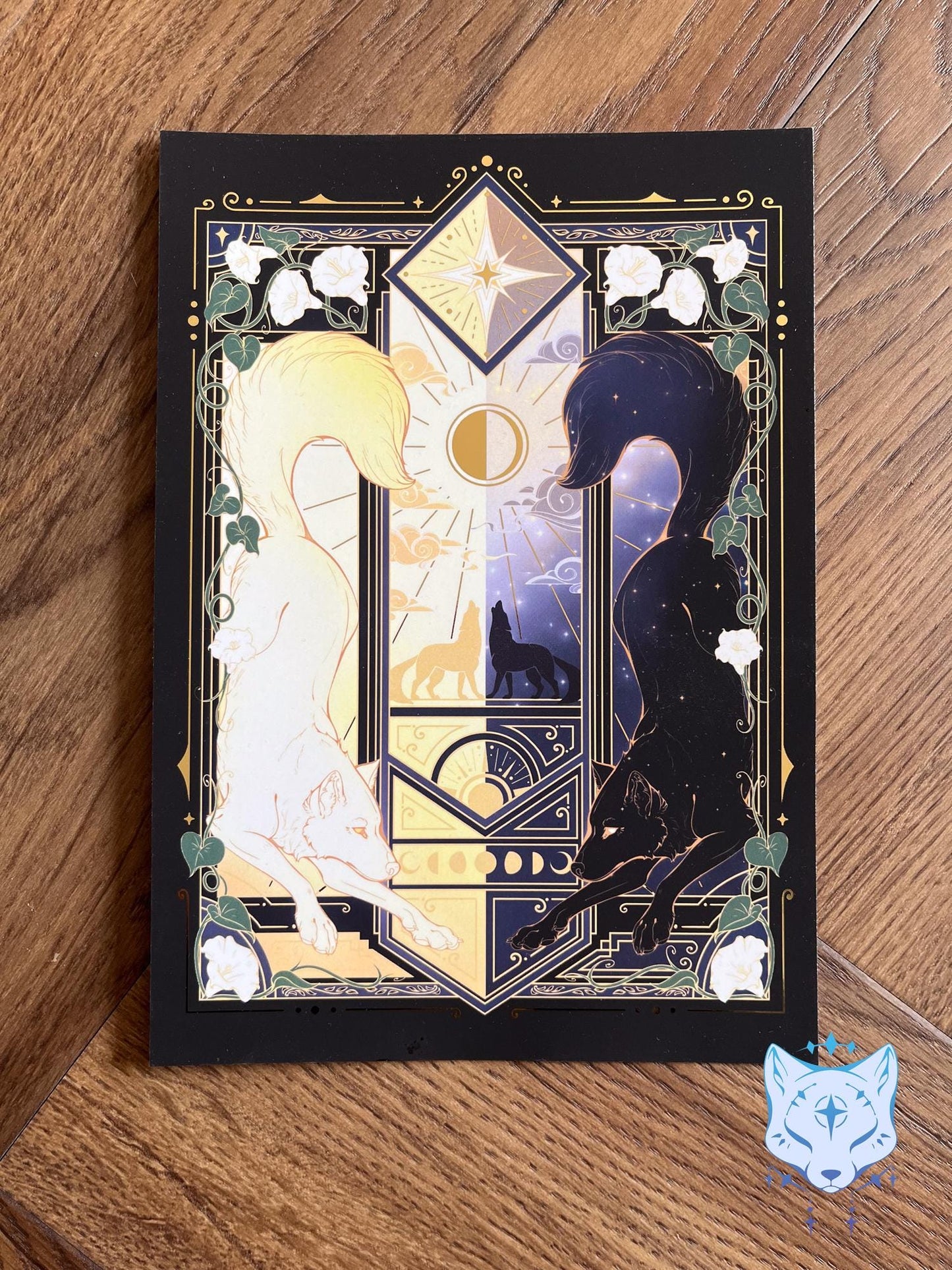 Night & Day Wolves - A5 Gold Foil Celestial Wolves Print