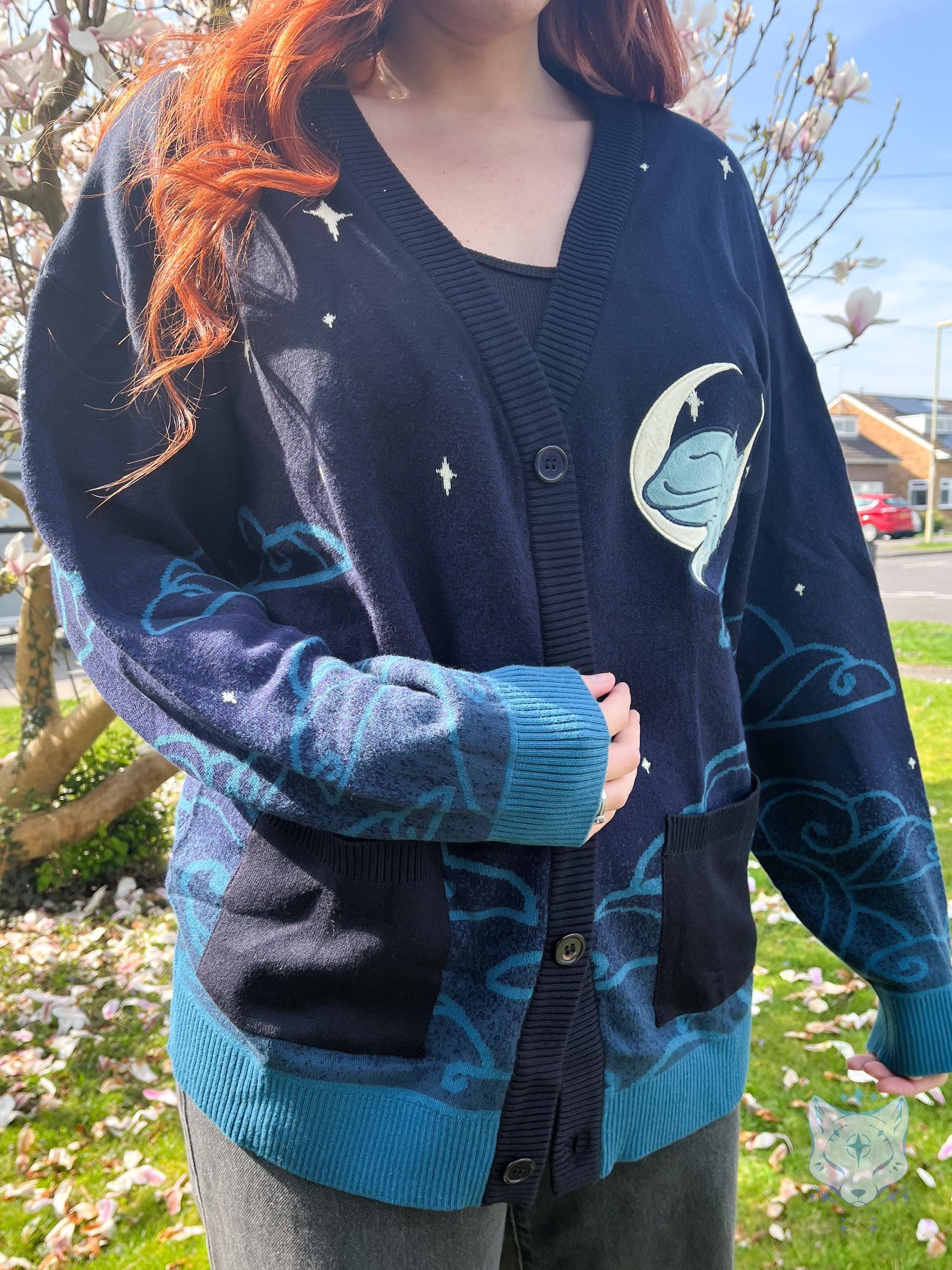 Black and Teal Celestial Fox Cardigan