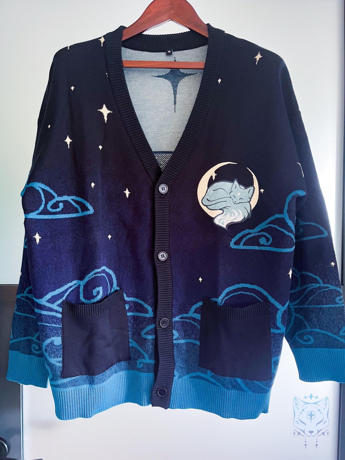 Black and Teal Celestial Fox Cardigan