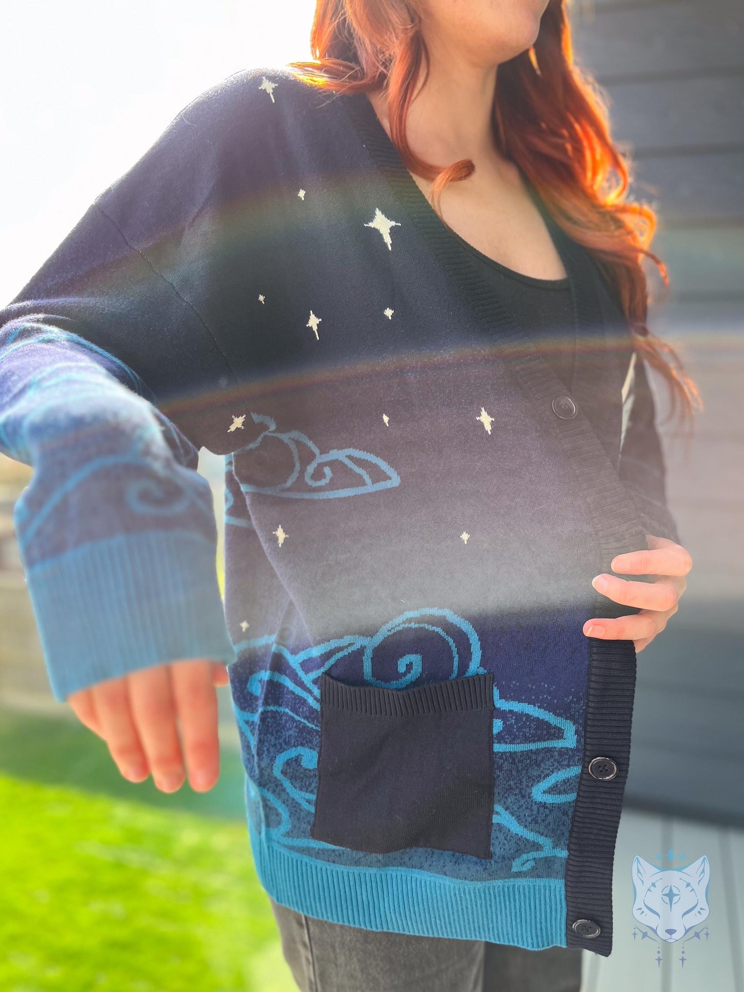 Black and Teal Celestial Fox Cardigan