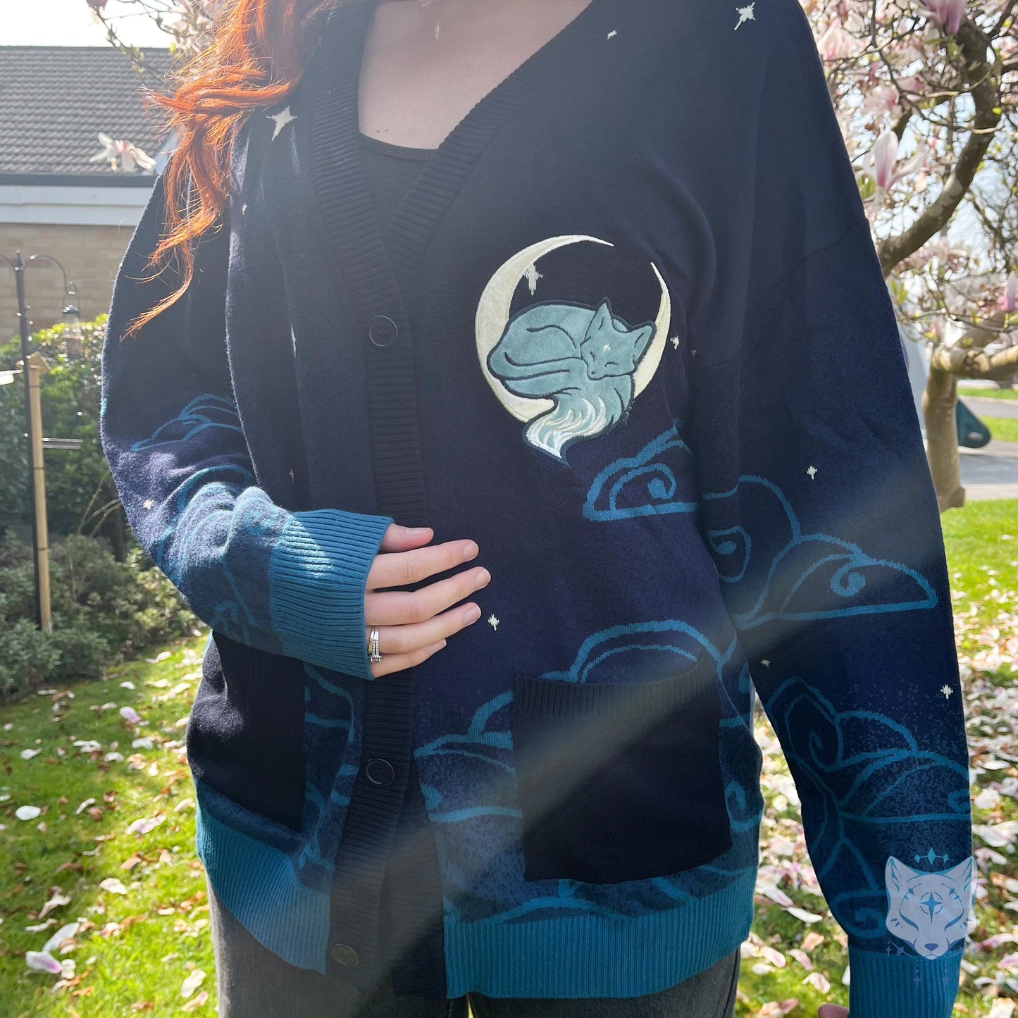 Black and Teal Celestial Fox Cardigan