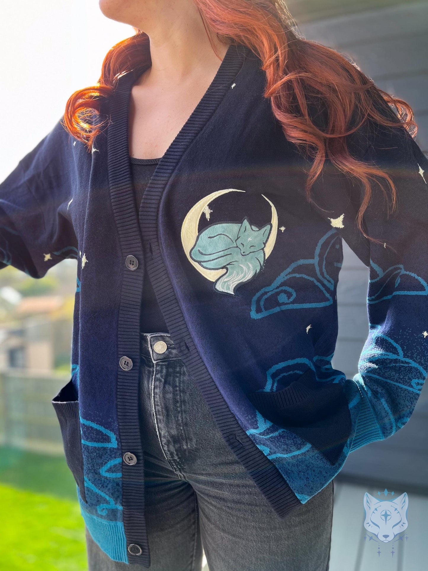 Black and Teal Celestial Fox Cardigan