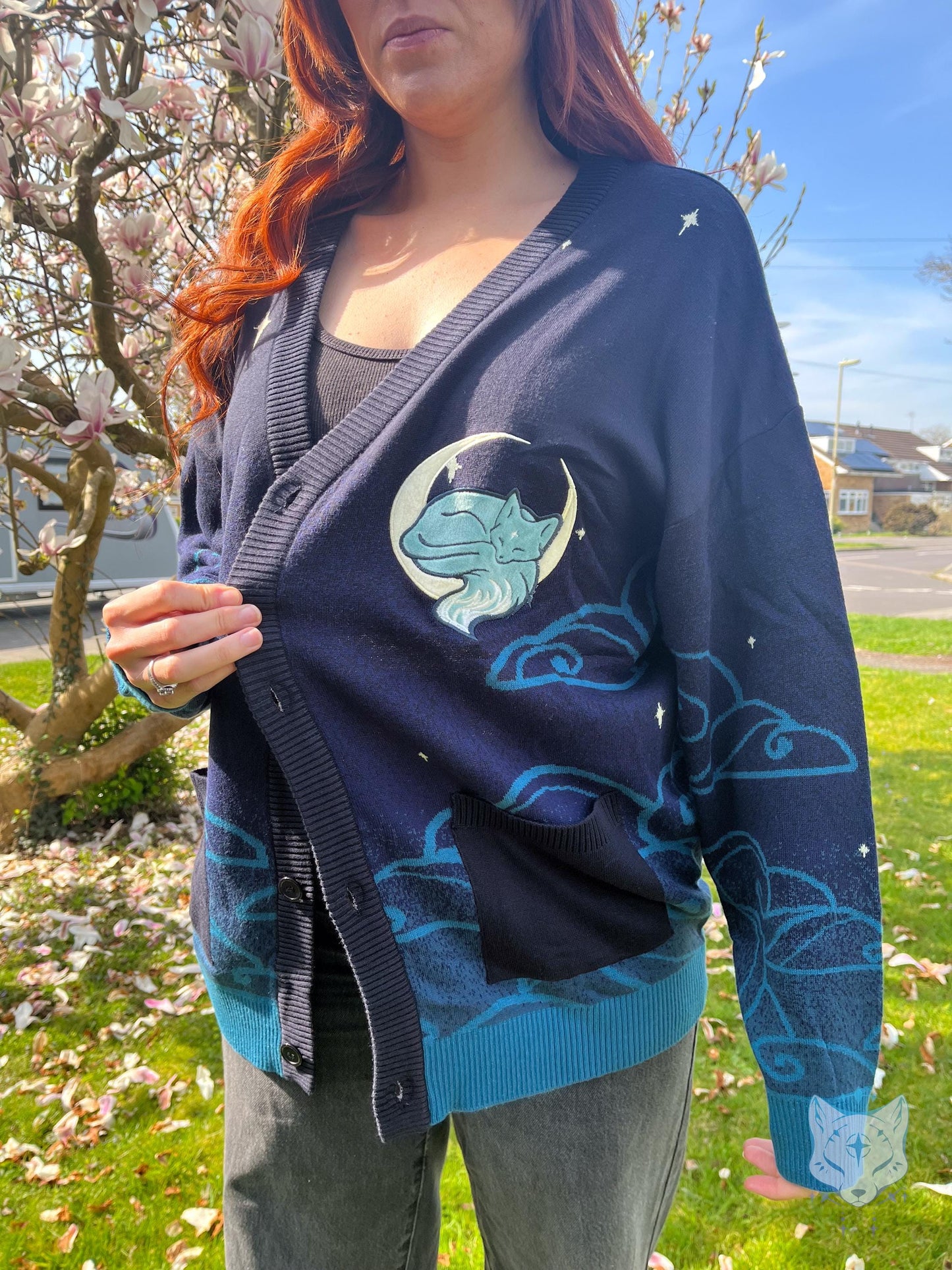 Black and Teal Celestial Fox Cardigan