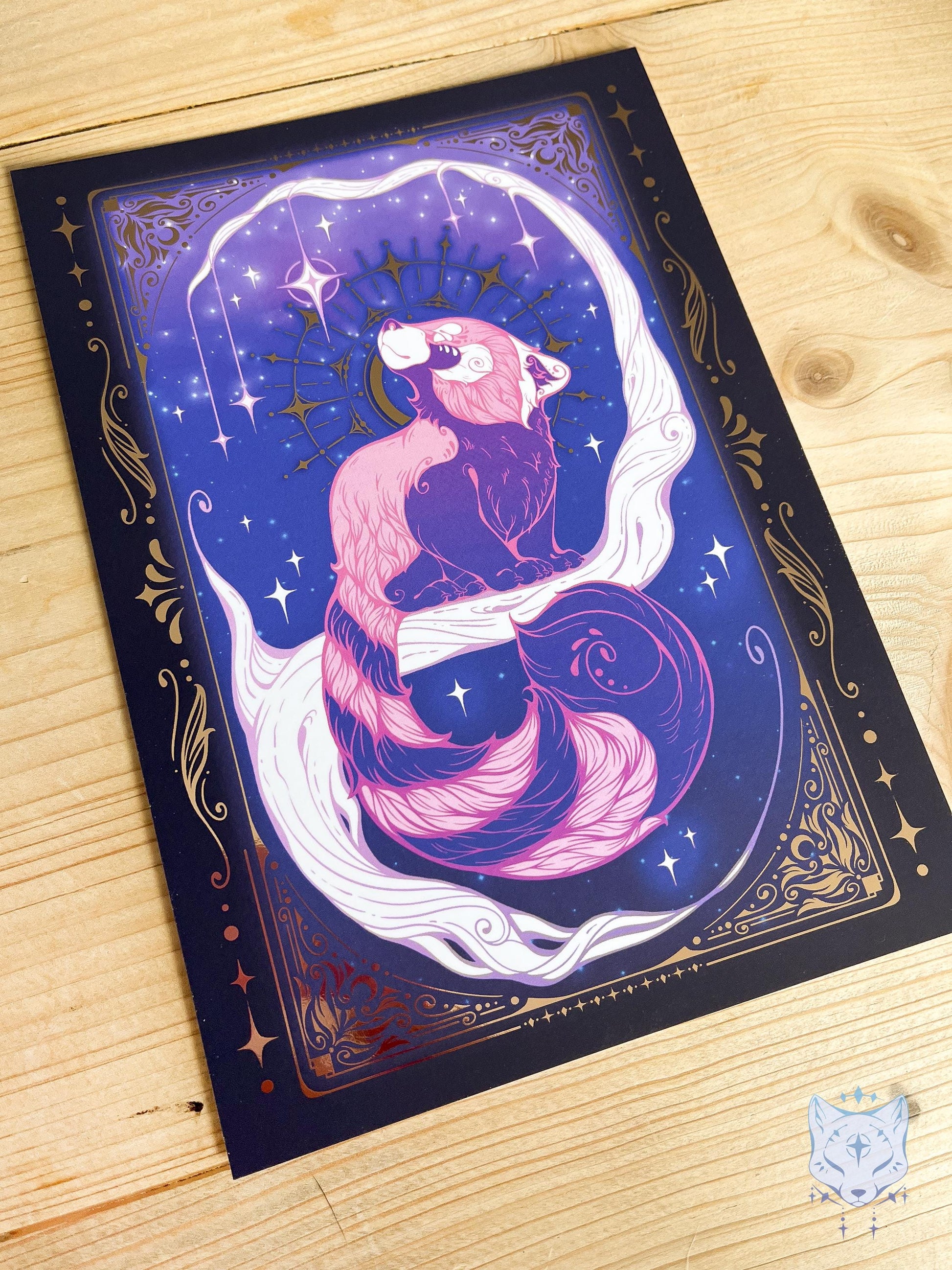 Red Panda Gazing - A5 Rose Gold Foil Celestial Red Panda Print