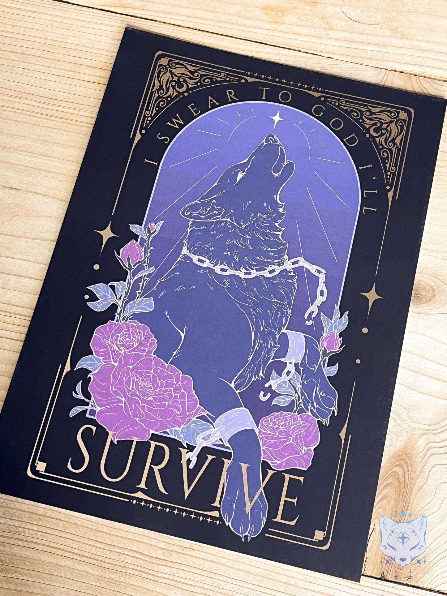 Survive Wolf - A5 Rose Gold Foil Celestial Wolf Print