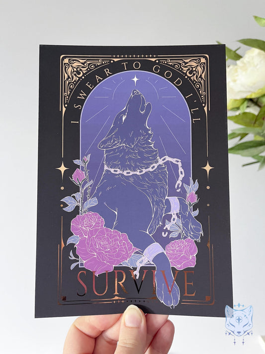Survive Wolf - A5 Rose Gold Foil Celestial Wolf Print
