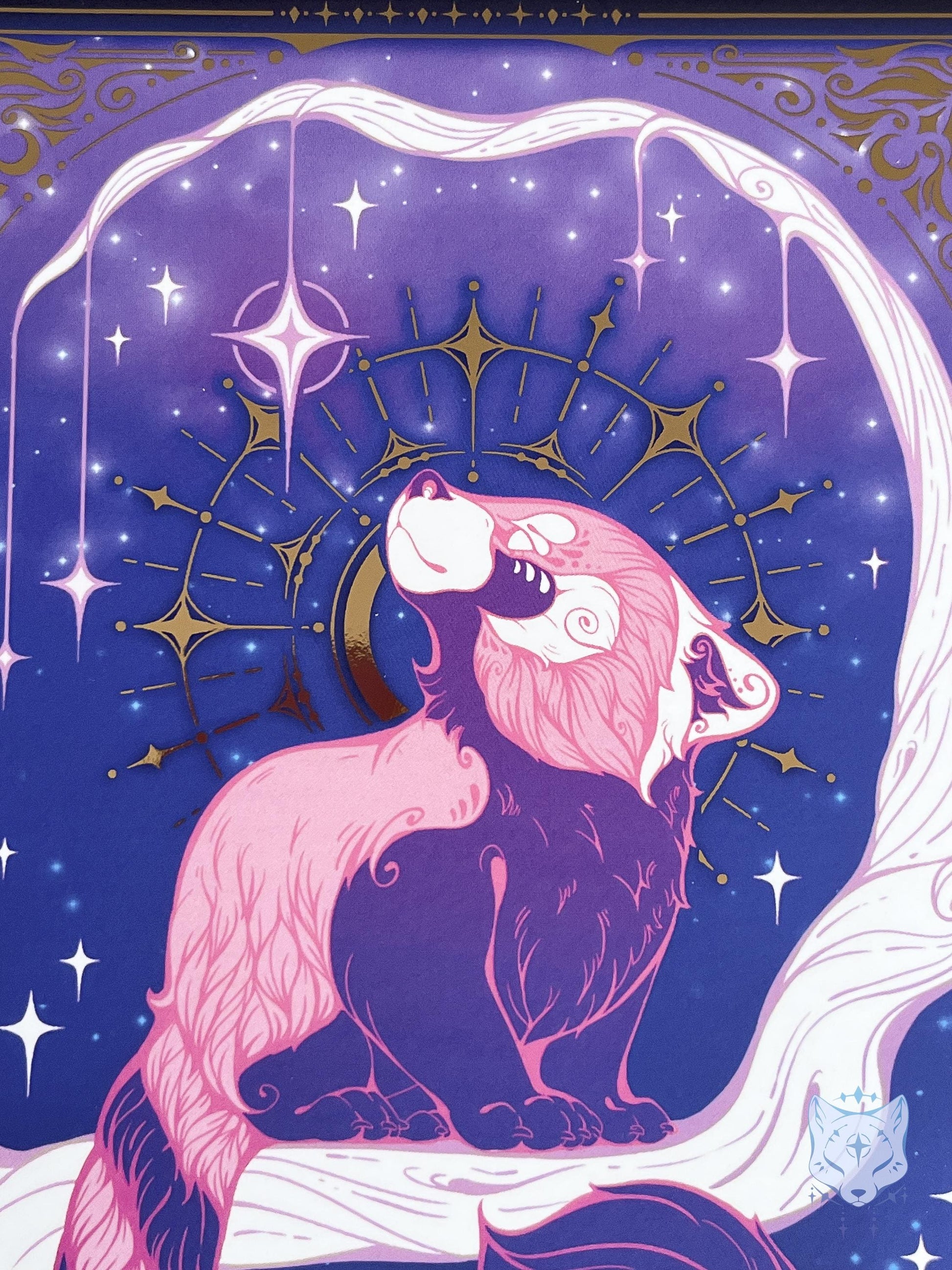 Red Panda Gazing - A5 Rose Gold Foil Celestial Red Panda Print