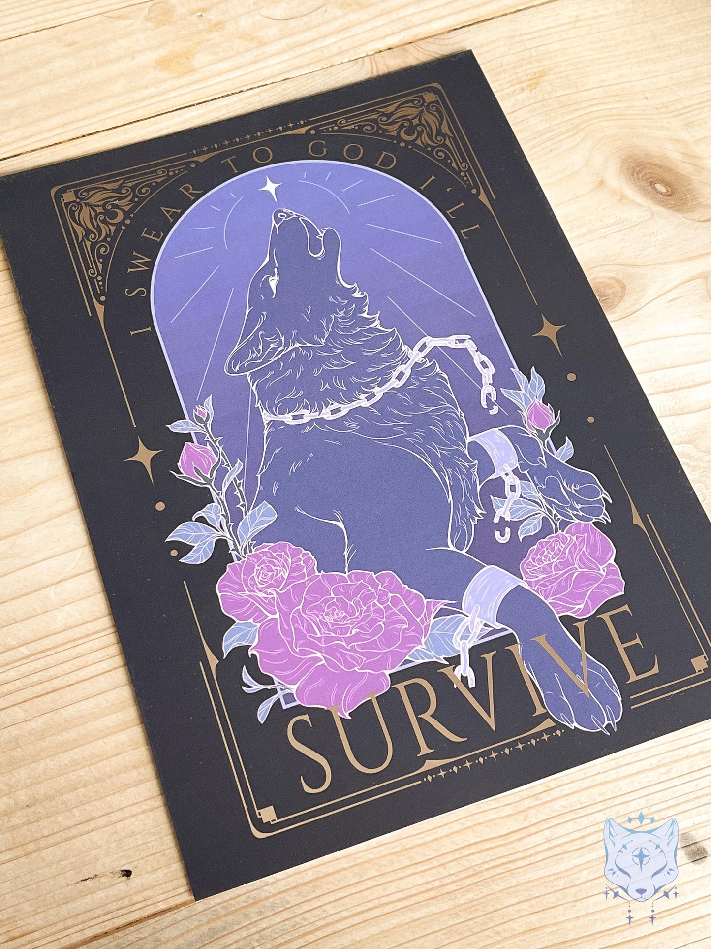 Survive Wolf - A5 Rose Gold Foil Celestial Wolf Print