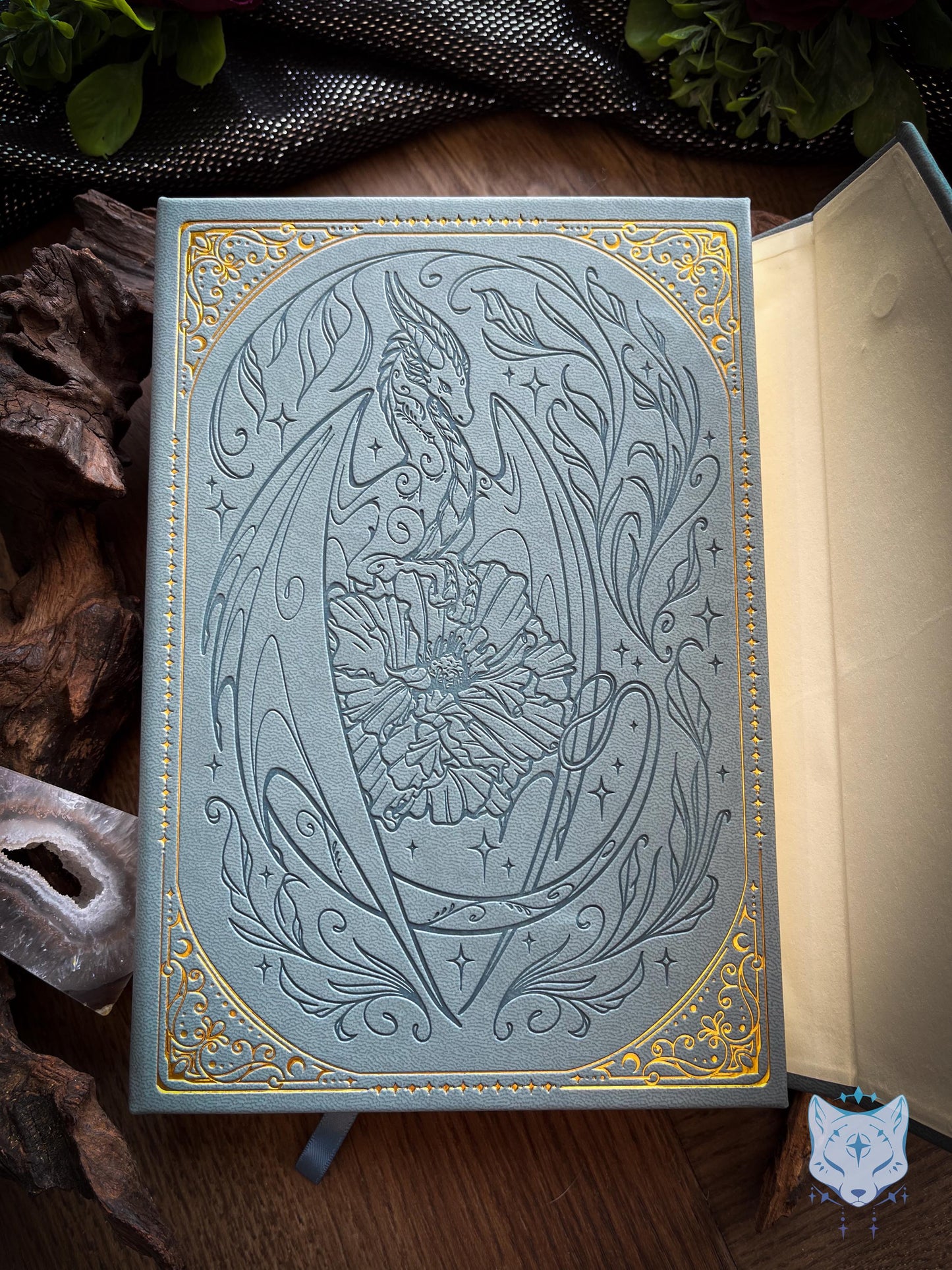 Floral Fantasy Dragon Hardback PU Leather Journal / Notebook
