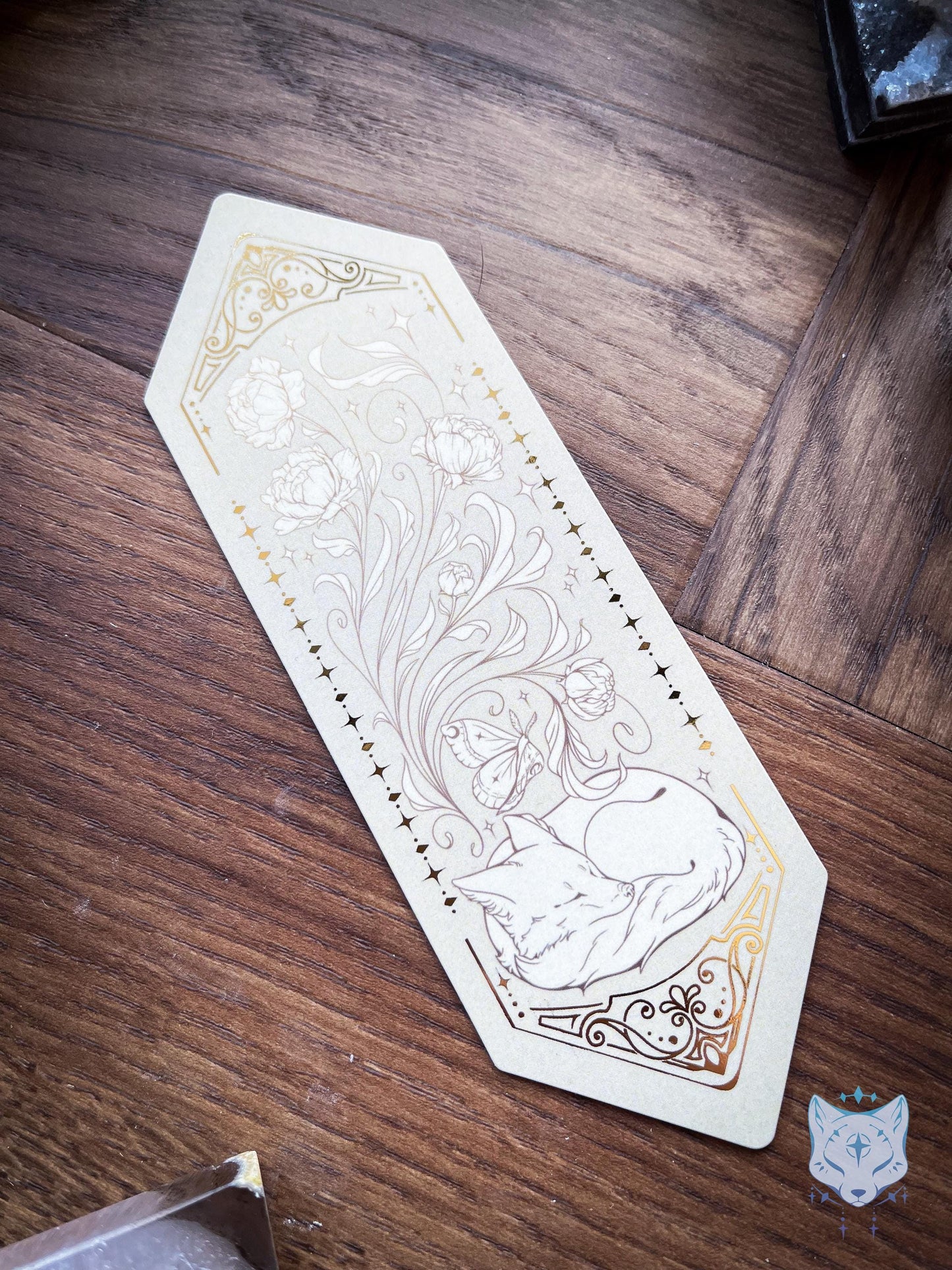 Sleeping Floral Fox Foiled Paper Bookmark