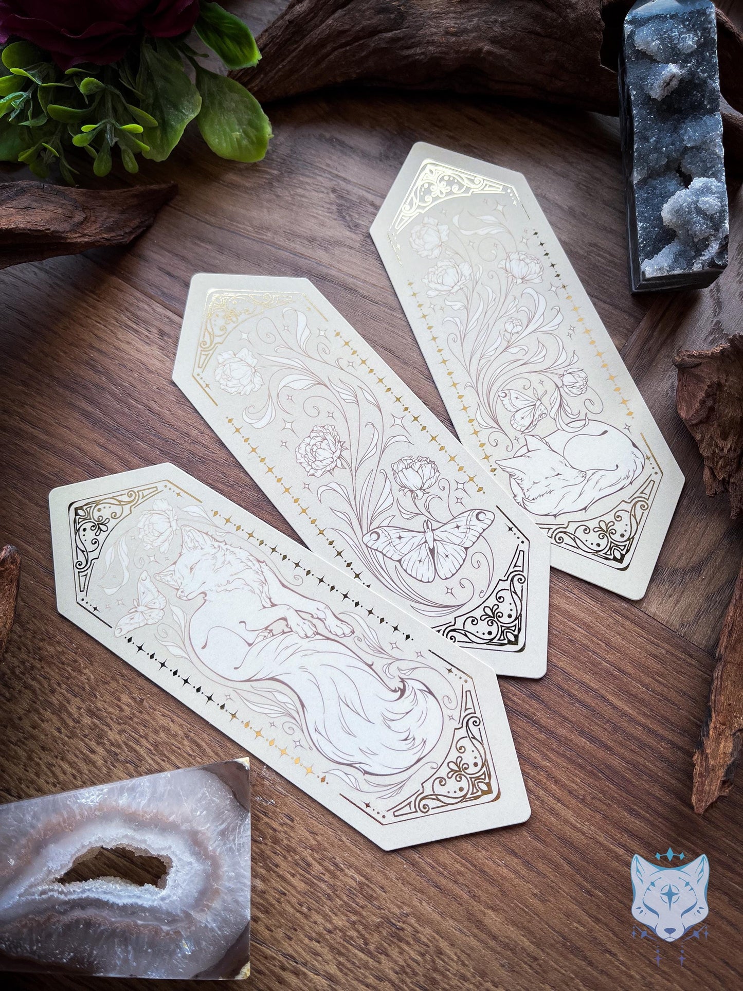 Fox & Moth Floral Foiled Paper Bookmark
